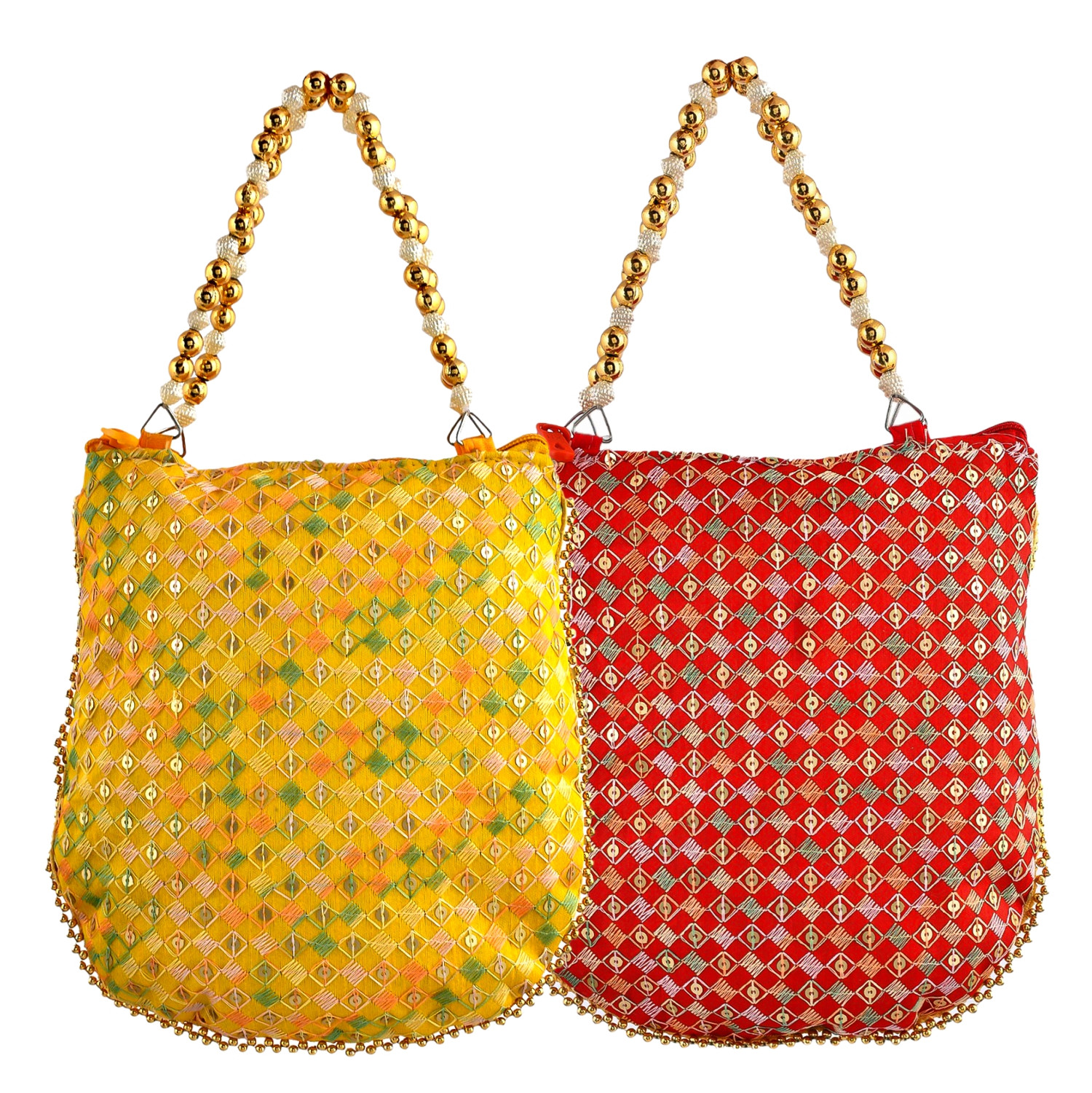 Kuber Industries Potli | Silk Wedding Potli | Wallet Potli | Christmas Gift Potli | Baby Shower Potli | Traditional Embroidery Potli | Shagun Potli | Double Handle Zip-Potli | Pack of 2 | Multi