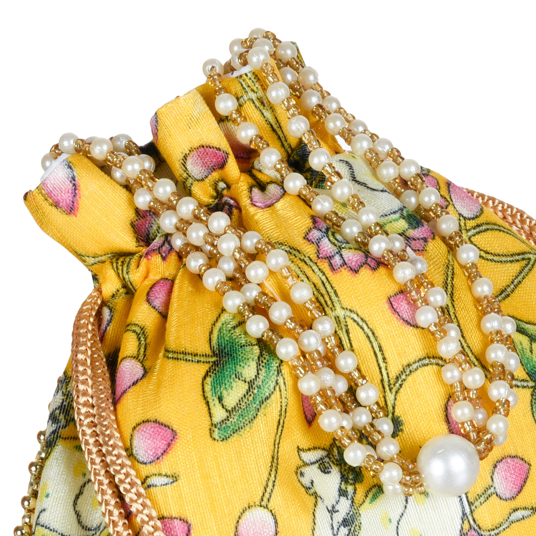 Kuber Industries Potli | Silk Wedding Potli | Wallet Potli | Christmas Gift Potli | Baby Shower Potli | Traditional Shagun Potli | Drawstring with Beads Handle Potli | Cow-Design Patli Potli | Yellow