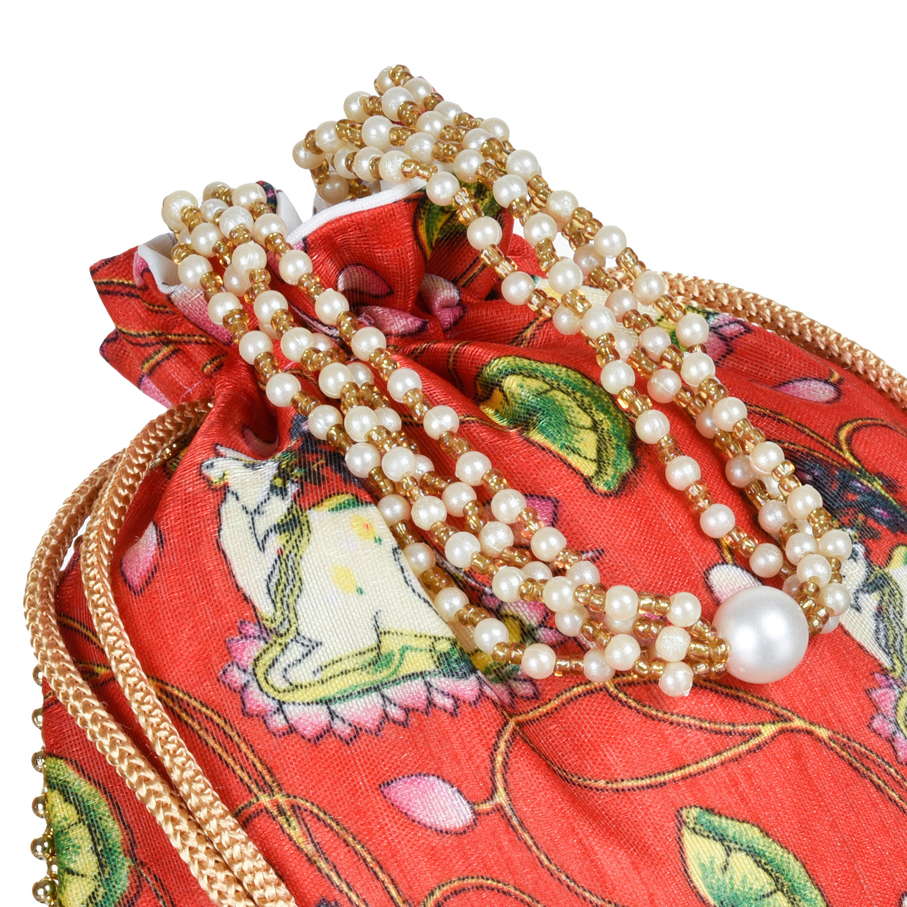 Kuber Industries Potli | Silk Wedding Potli | Wallet Potli | Christmas Gift Potli | Baby Shower Potli | Traditional Shagun Potli | Drawstring with Beads Handle Potli | Cow-Design Patli Potli | Red