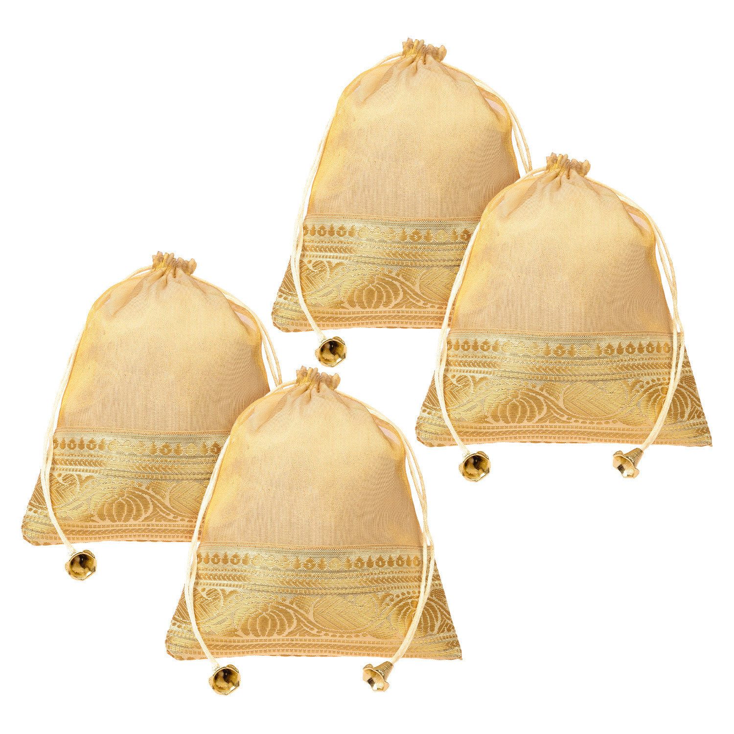 Kuber Industries Potli | Tissue Fabric with Banarasi Border | Wallet Potli | Traditional Indian Drawstring Bags for Wedding | Shagun | 7x9 Inch| Golden