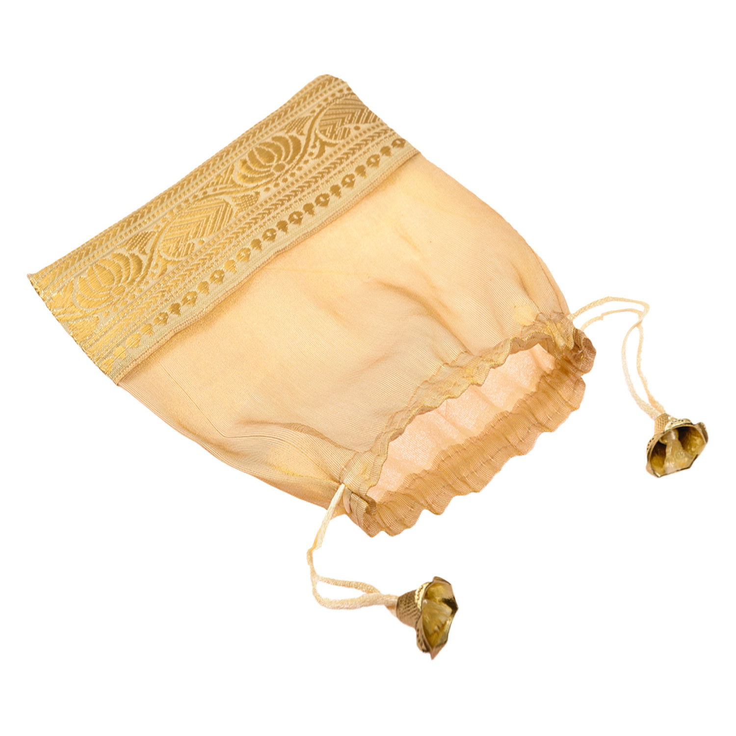 Kuber Industries Potli | Tissue Fabric with Banarasi Border | Wallet Potli | Traditional Indian Drawstring Bags for Wedding | Shagun | 7x9 Inch| Golden