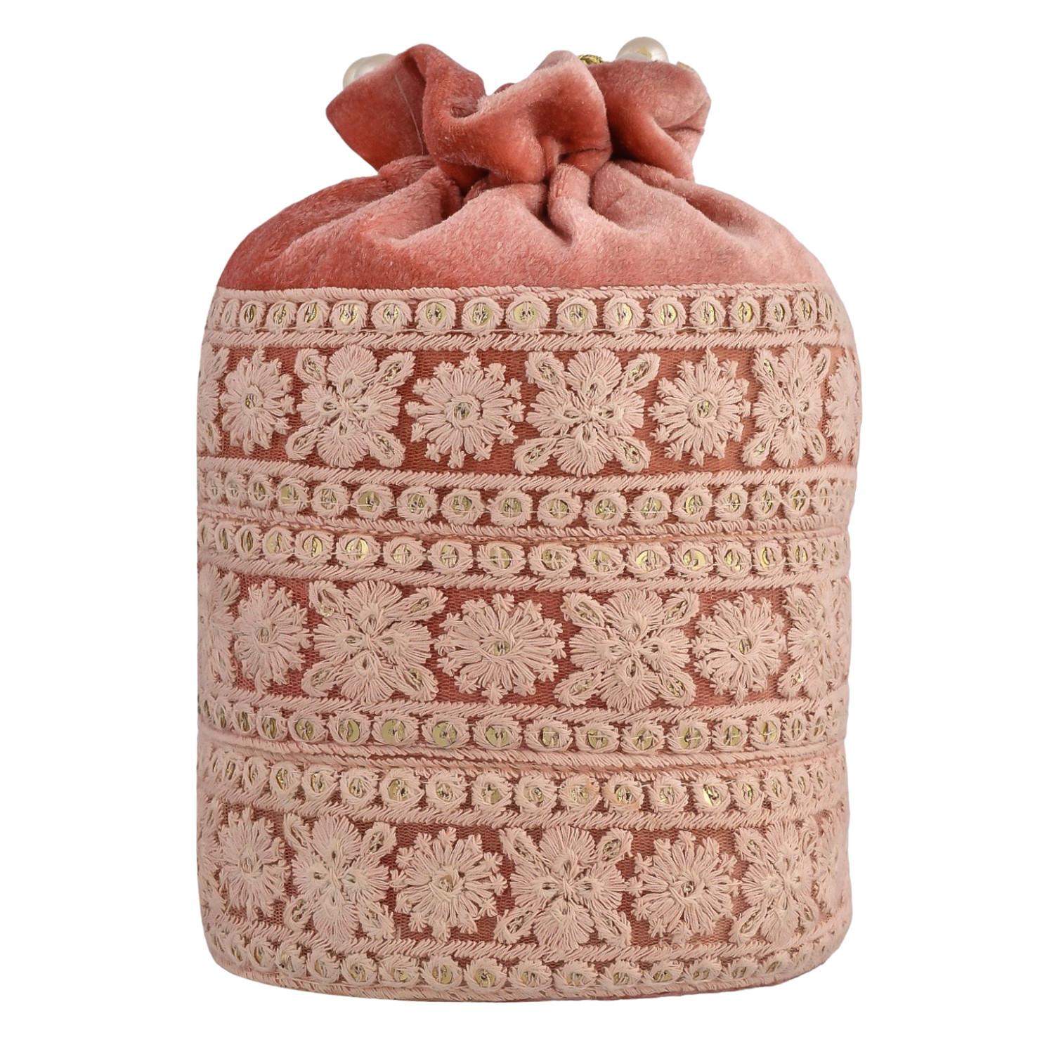 Kuber Industries Potli  Velvet Wedding Potli  Beads Handle Potli  Wallet Potli  Christmas Gift Potli  Baby Shower Potli  Embroidery Potli  Lucknowi Potli  Peach