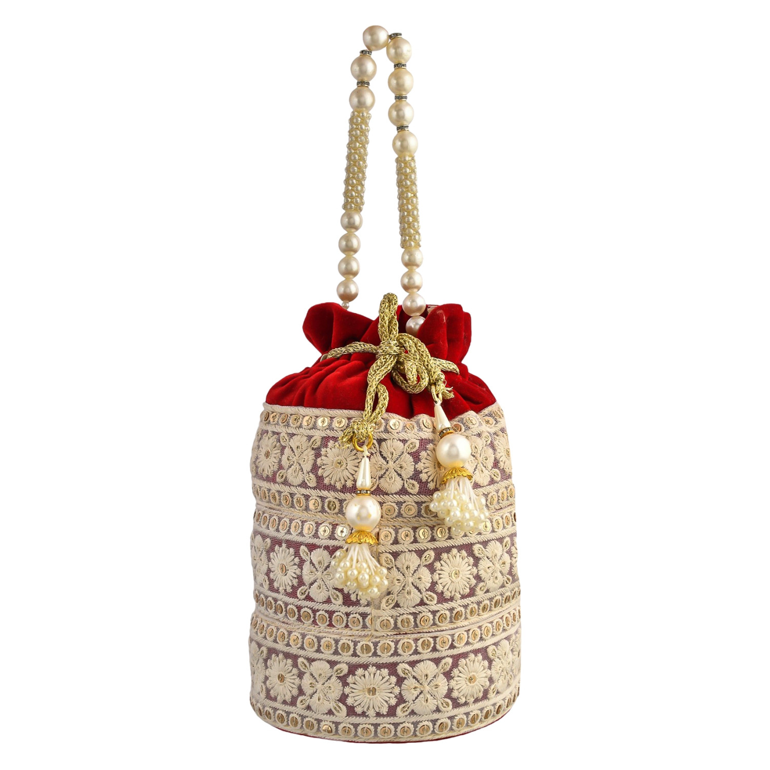 Kuber Industries Potli | Velvet Wedding Potli | Beads Handle Potli | Wallet Potli | Christmas Gift Potli | Baby Shower Potli | Embroidery Potli | Lucknowi Potli | Red