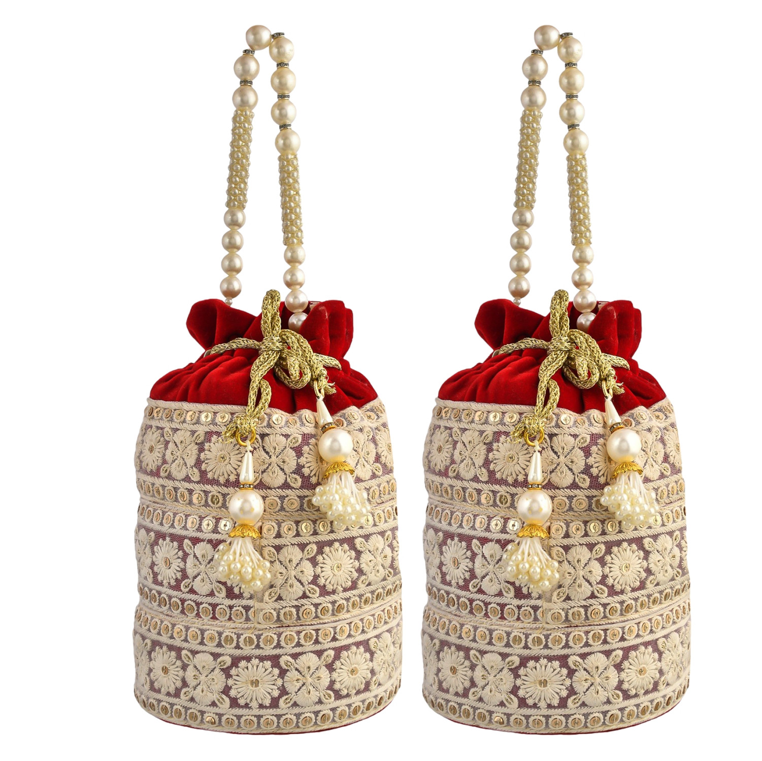 Kuber Industries Potli | Velvet Wedding Potli | Beads Handle Potli | Wallet Potli | Christmas Gift Potli | Baby Shower Potli | Embroidery Potli | Lucknowi Potli | Red