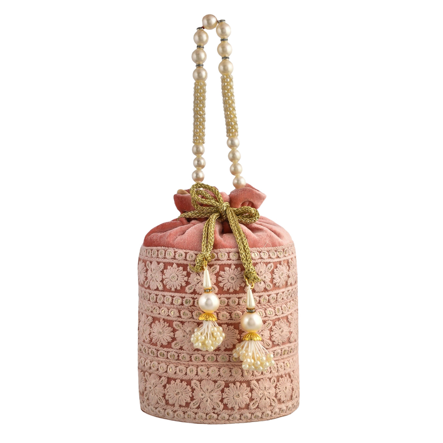 Kuber Industries Potli | Velvet Wedding Potli | Beads Handle Potli | Wallet Potli | Christmas Gift Potli | Baby Shower Potli | Embroidery Potli | Lucknowi Potli | Peach