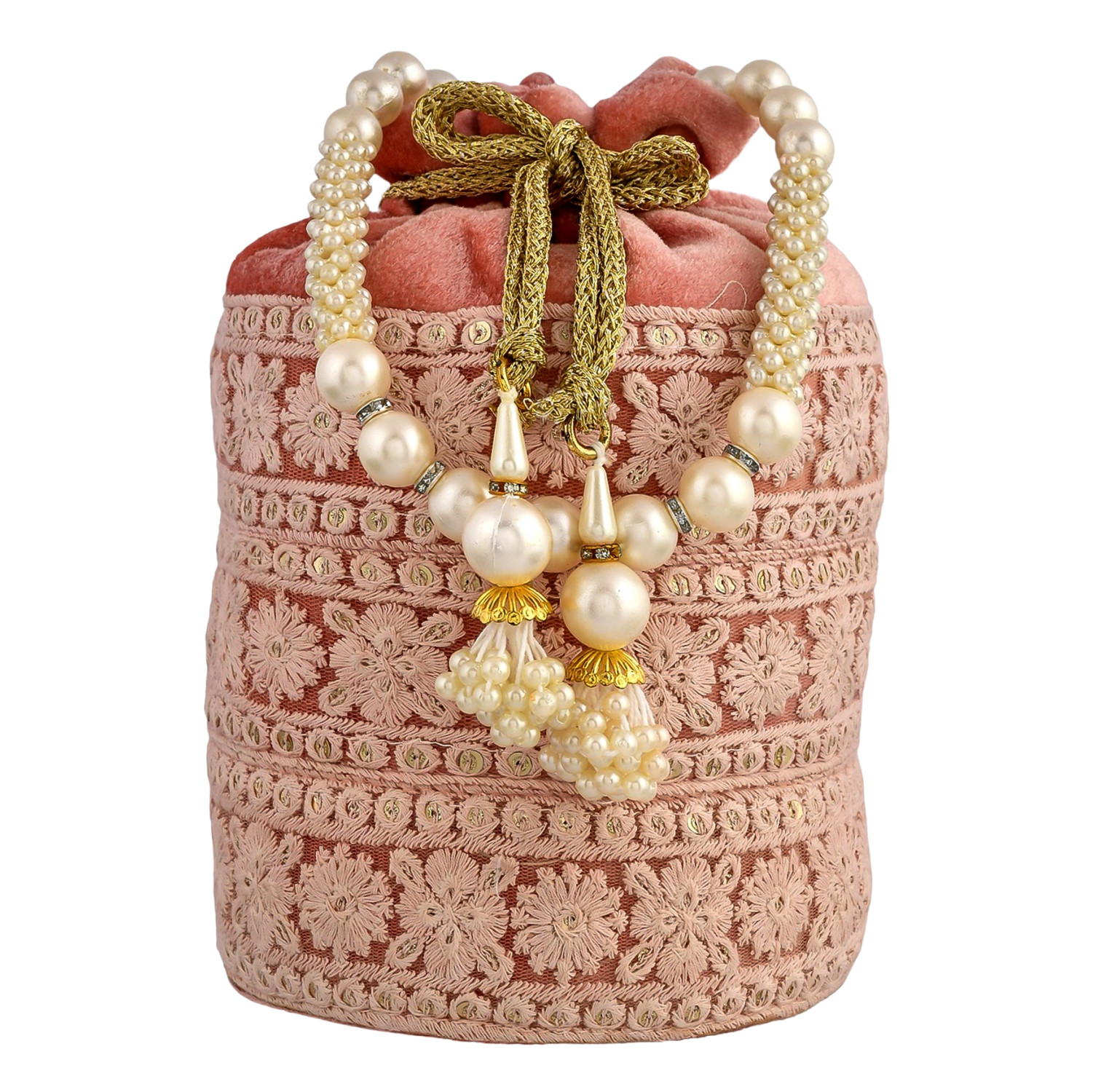 Kuber Industries Potli | Velvet Wedding Potli | Beads Handle Potli | Wallet Potli | Christmas Gift Potli | Baby Shower Potli | Embroidery Potli | Lucknowi Potli | Peach