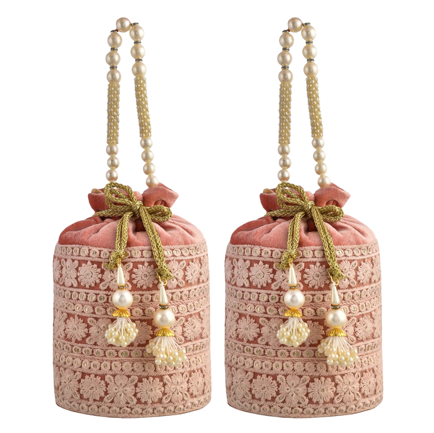 Kuber Industries Potli | Velvet Wedding Potli | Beads Handle Potli | Wallet Potli | Christmas Gift Potli | Baby Shower Potli | Embroidery Potli | Lucknowi Potli | Peach