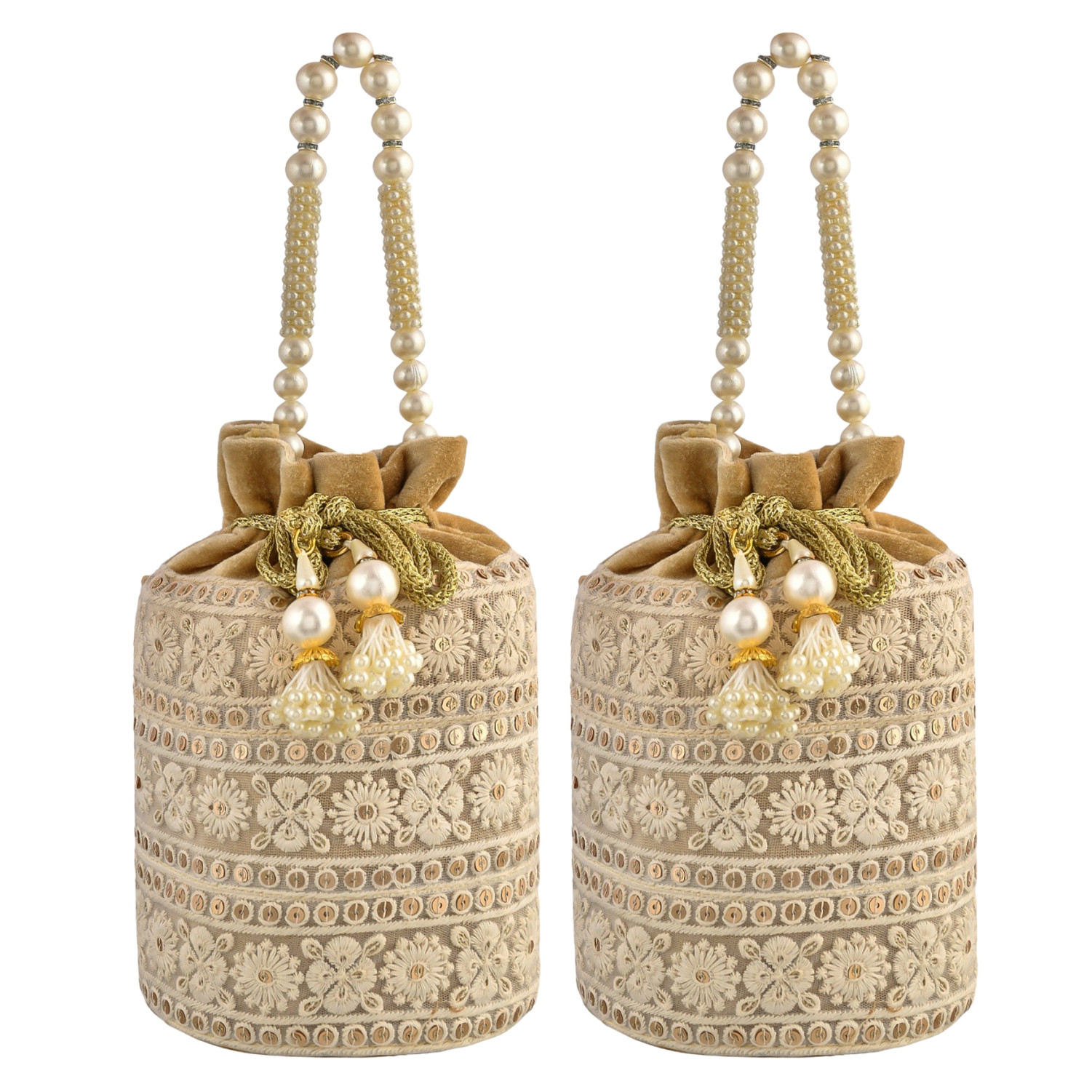 Kuber Industries Potli | Velvet Wedding Potli | Beads Handle Potli | Wallet Potli | Christmas Gift Potli | Baby Shower Potli | Embroidery Potli | Lucknowi Potli | Golden