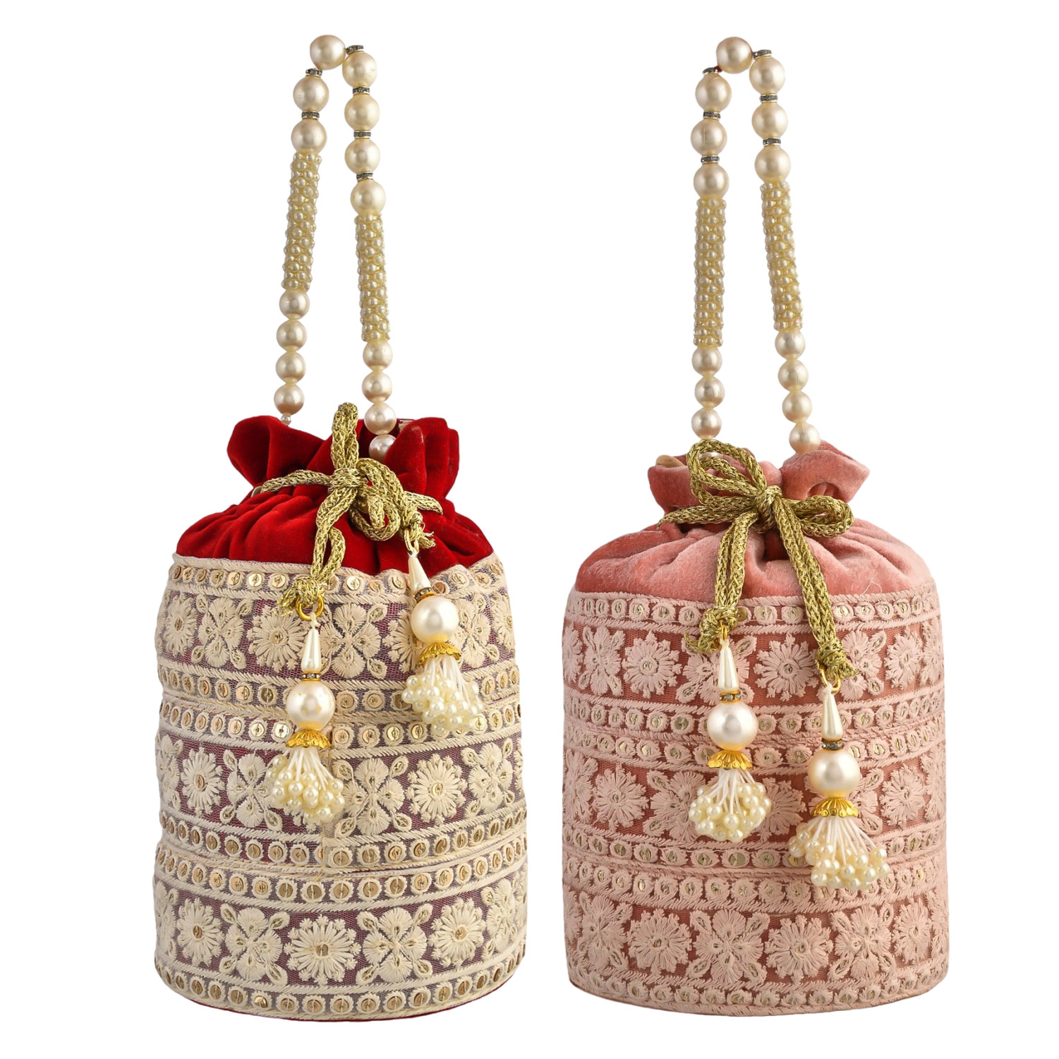 Kuber Industries Potli | Velvet Wedding Potli | Beads Handle Potli | Wallet Potli | Christmas Gift Potli | Baby Shower Potli | Embroidery Potli | Lucknowi Potli | Pack of 2 | Multi