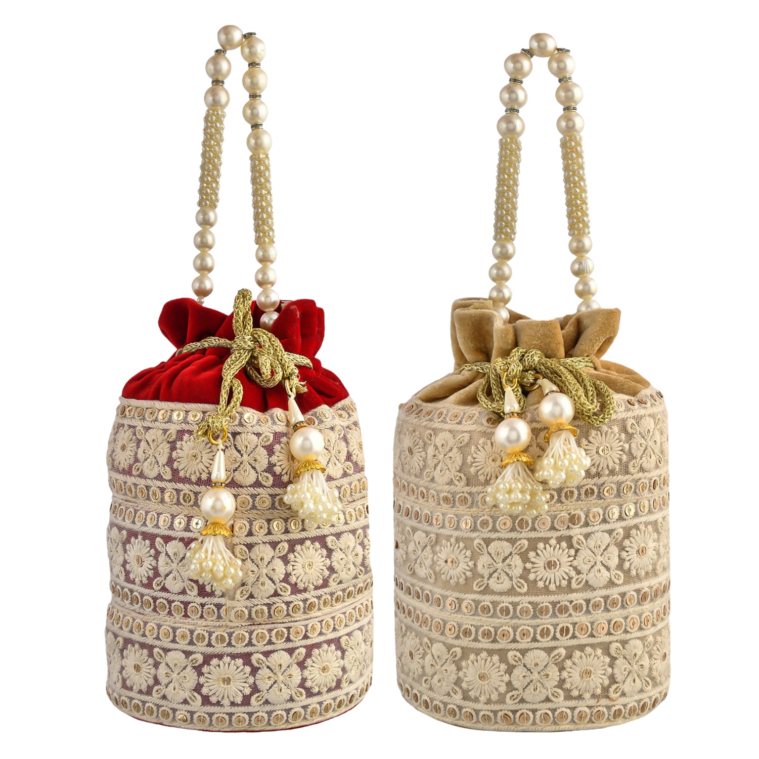 Kuber Industries Potli | Velvet Wedding Potli | Beads Handle Potli | Wallet Potli | Christmas Gift Potli | Baby Shower Potli | Embroidery Potli | Lucknowi Potli | Pack of 2 | Multi