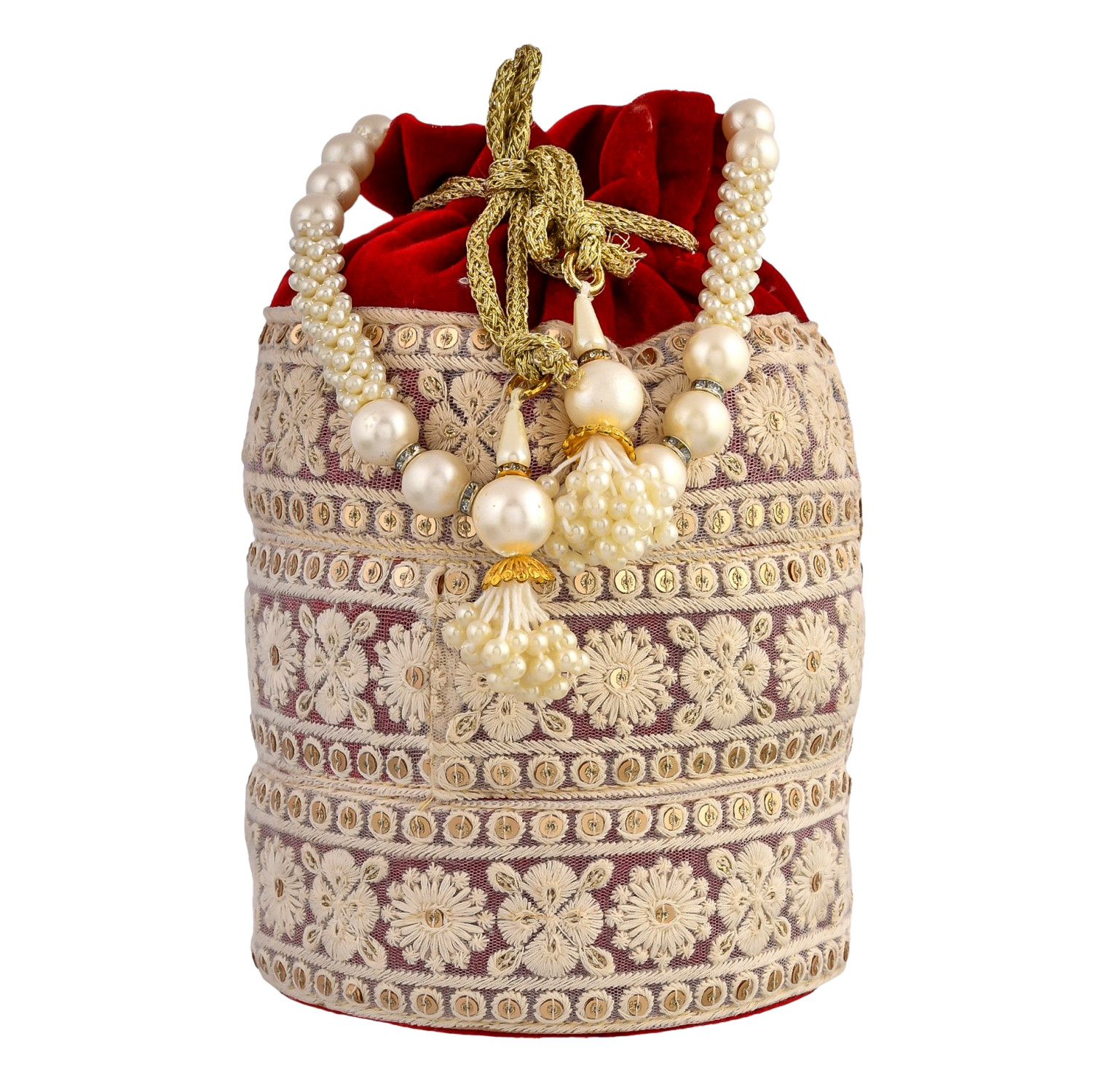Kuber Industries Potli | Velvet Wedding Potli | Beads Handle Potli | Wallet Potli | Christmas Gift Potli | Baby Shower Potli | Embroidery Potli | Lucknowi Potli | Pack of 2 | Multi