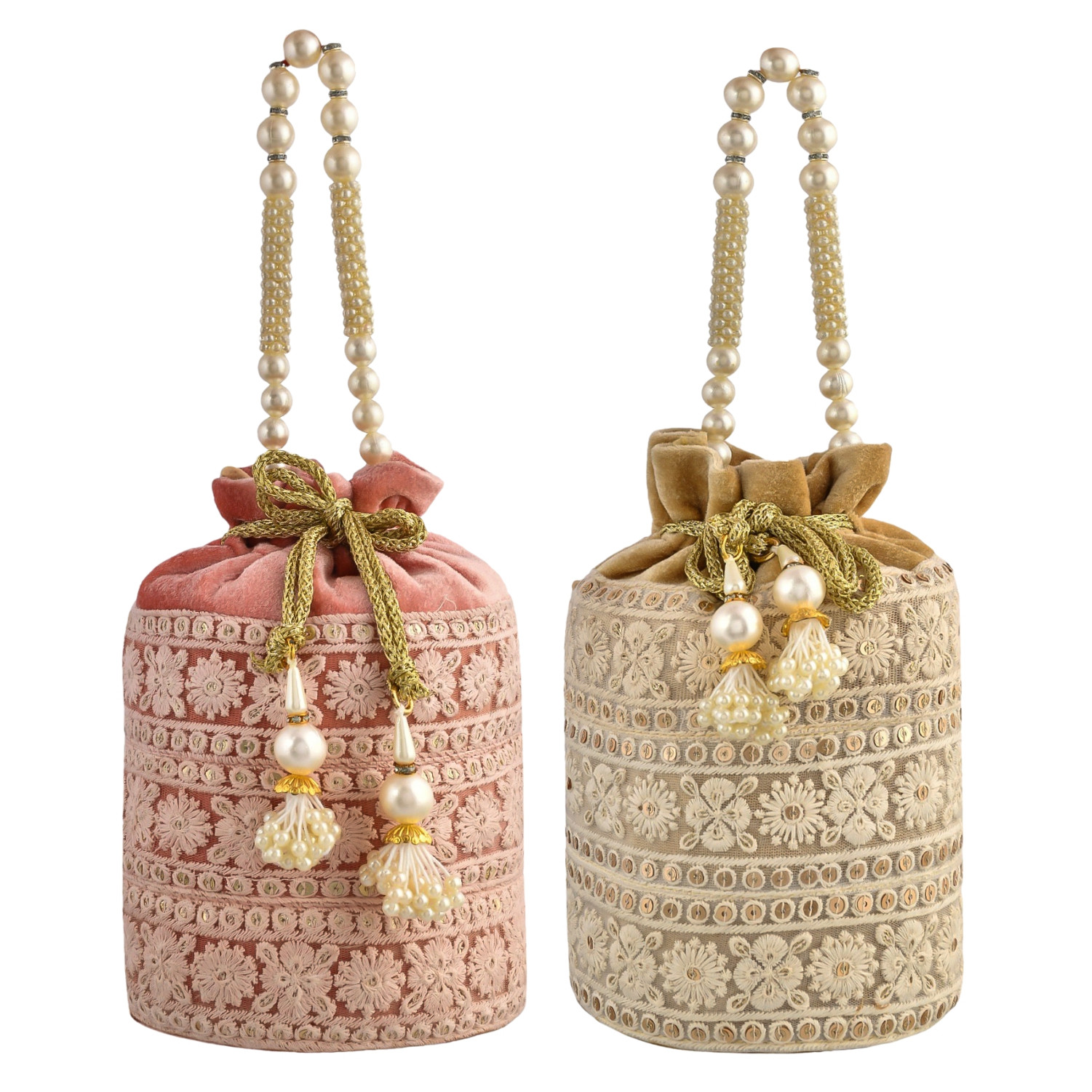 Kuber Industries Potli | Velvet Wedding Potli | Beads Handle Potli | Wallet Potli | Christmas Gift Potli | Baby Shower Potli | Embroidery Potli | Lucknowi Potli | Pack of 2 | Multi