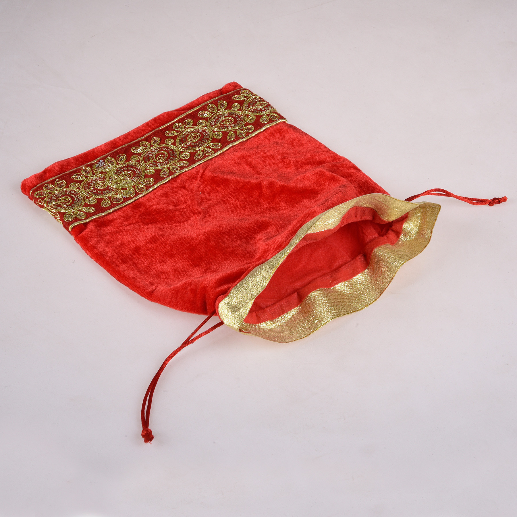 Kuber Industries Potli | Velvet Wedding Potli | Drawstring Closure Potli | Wallet Potli | Christmas Gift Potli | Baby Shower Potli | Traditional Shagun Potli | Gota Potli | 9x12 Inch |Red