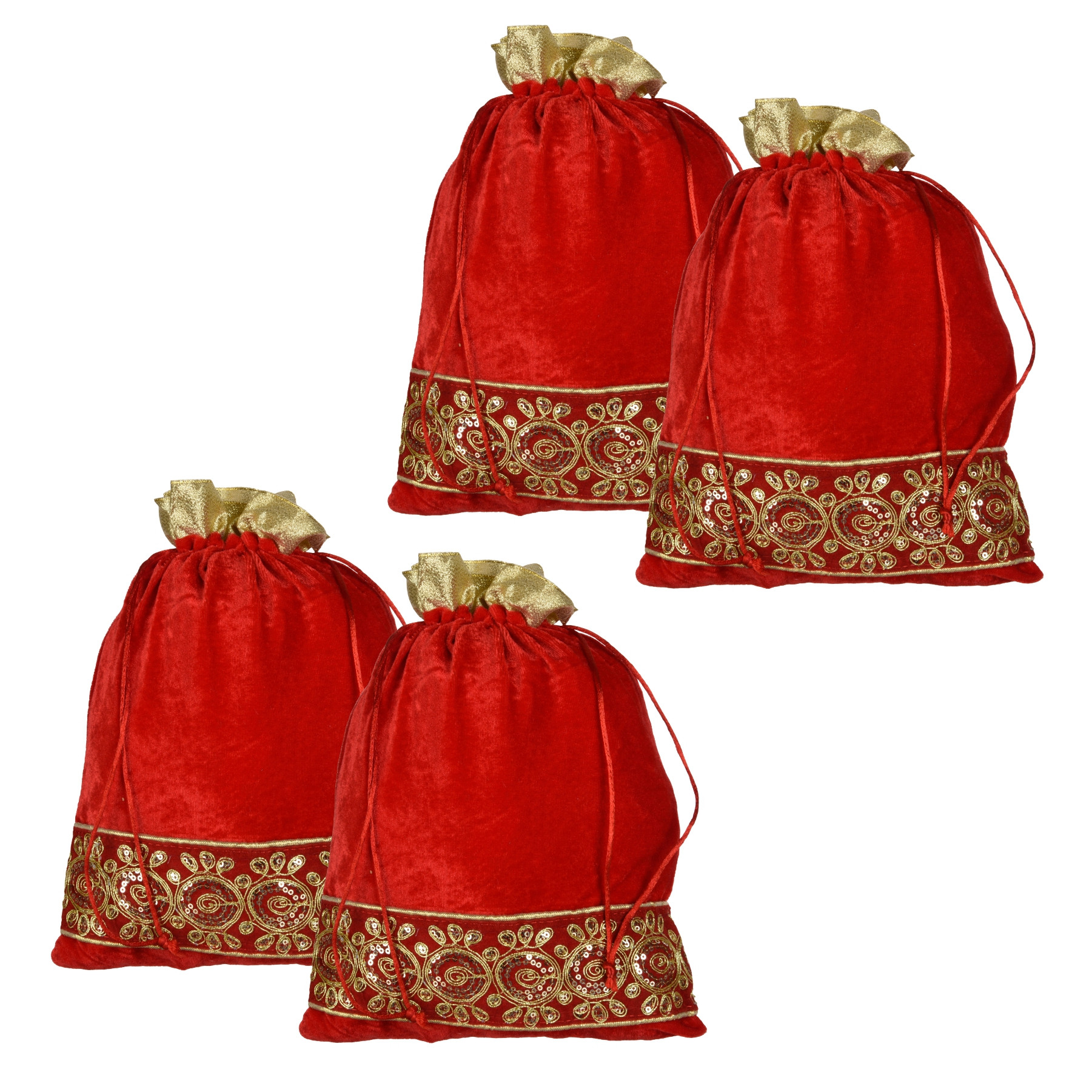 Kuber Industries Potli | Velvet Wedding Potli | Drawstring Closure Potli | Wallet Potli | Christmas Gift Potli | Baby Shower Potli | Traditional Shagun Potli | Gota Potli | 9x12 Inch |Red