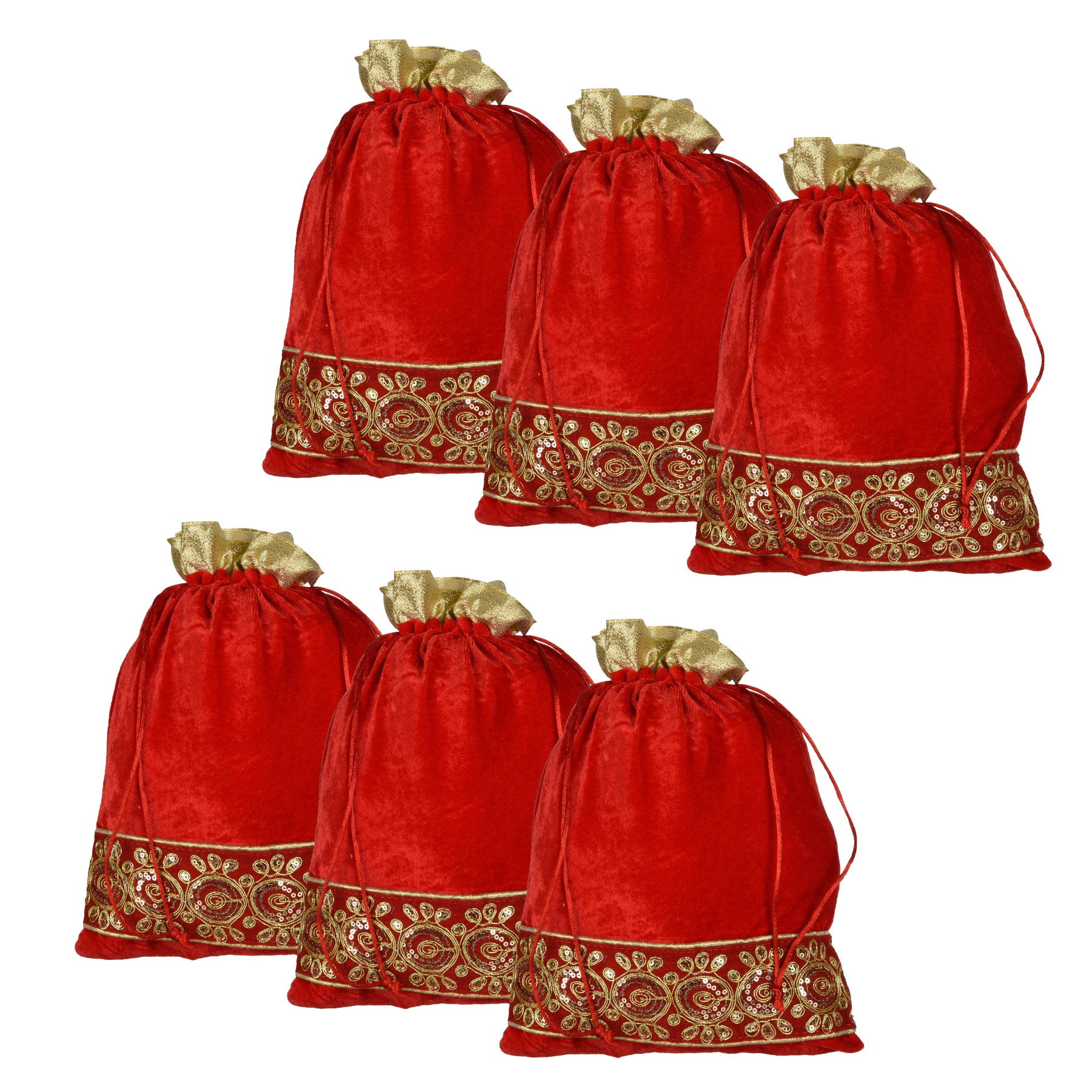 Kuber Industries Potli | Velvet Wedding Potli | Drawstring Closure Potli | Wallet Potli | Christmas Gift Potli | Baby Shower Potli | Traditional Shagun Potli | Gota Potli | 9x12 Inch |Red