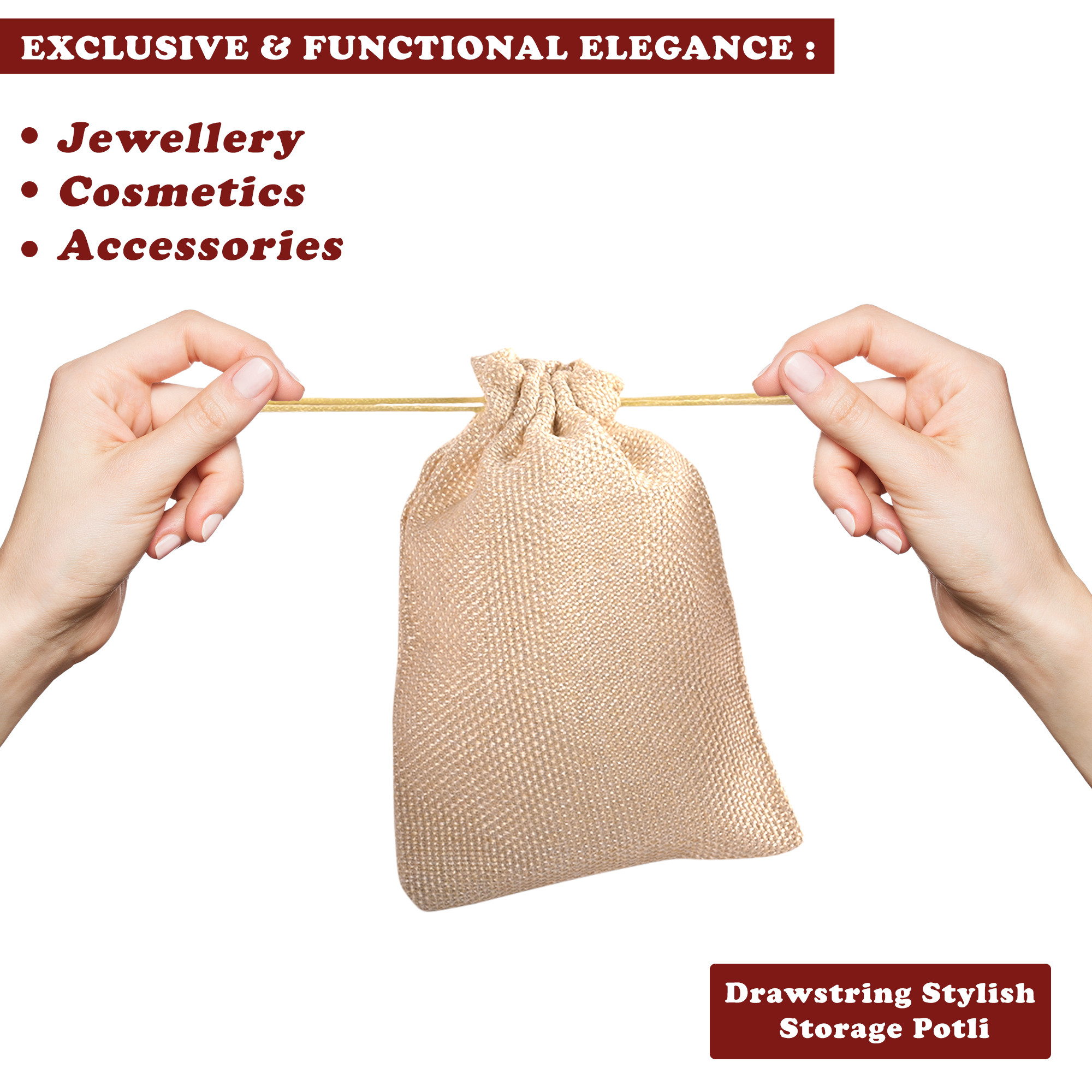 Kuber Industries Potli  Wedding Potli  Drawstring Closure Potli  Wallet Potli  Christmas Gift Potli  Baby Shower Potli  Traditional Shagun Potli  9x12 Inch  Large  Pack of 4  Golden