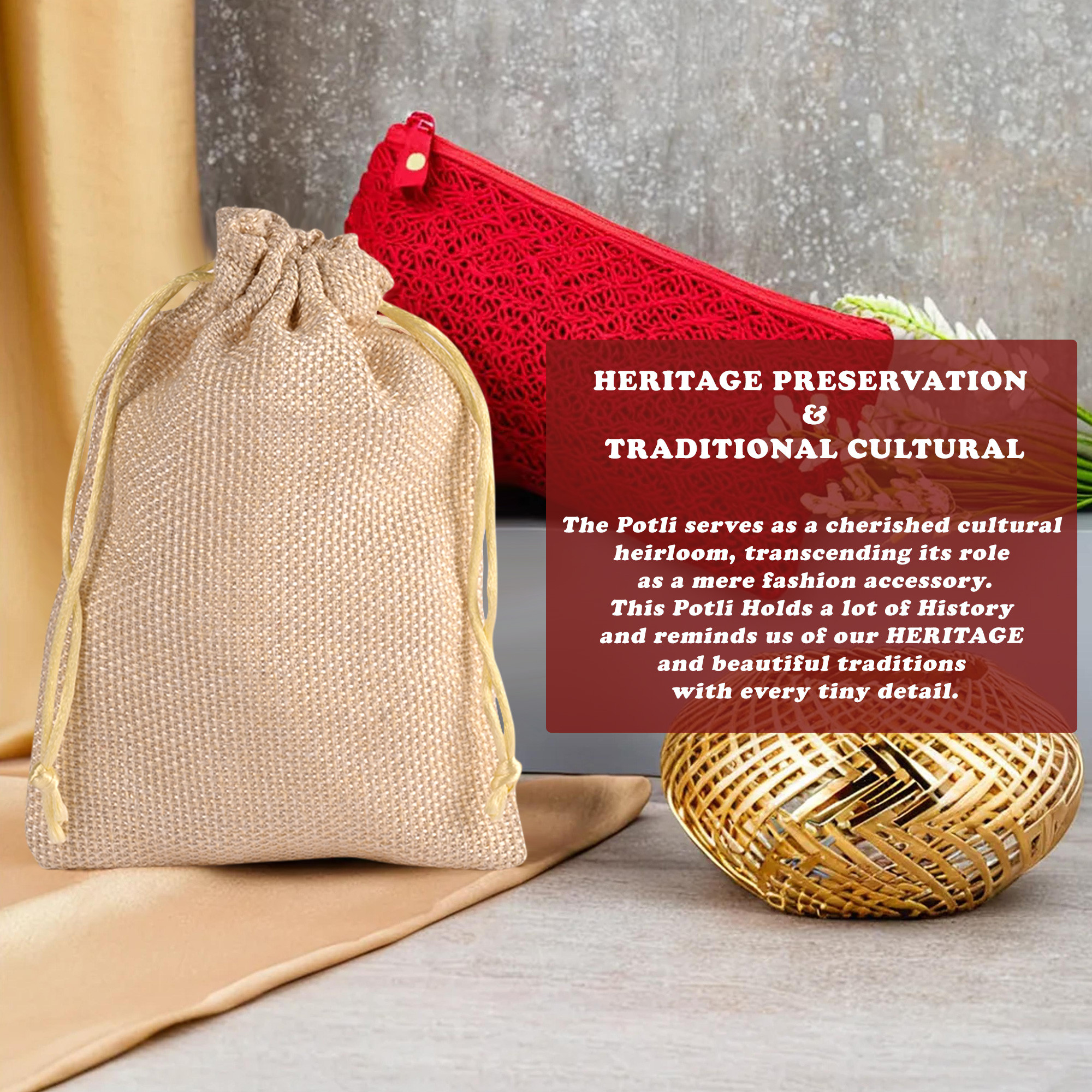 Kuber Industries Potli  Wedding Potli  Drawstring Closure Potli  Wallet Potli  Christmas Gift Potli  Baby Shower Potli  Traditional Shagun Potli  7x9 Inch  Medium  Pack of 4  Golden