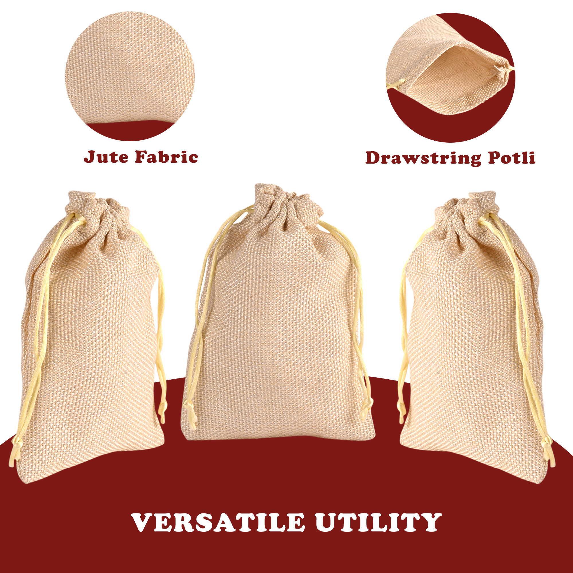 Kuber Industries Potli  Wedding Potli  Drawstring Closure Potli  Wallet Potli  Christmas Gift Potli  Baby Shower Potli  Traditional Shagun Potli  7x9 Inch  Medium  Pack of 4  Golden