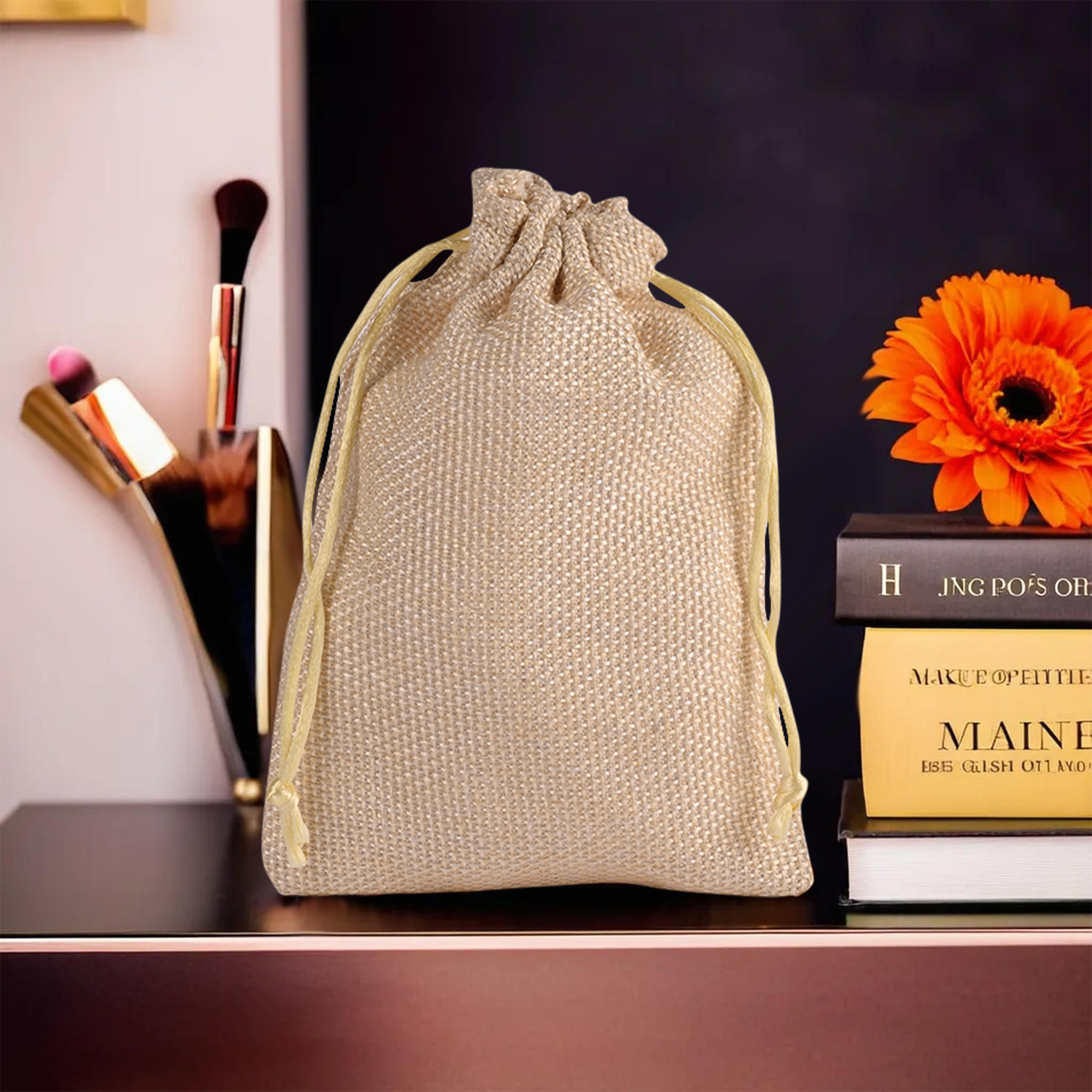 Kuber Industries Potli  Wedding Potli  Drawstring Closure Potli  Wallet Potli  Christmas Gift Potli  Baby Shower Potli  Traditional Shagun Potli  5x7 Inch  Small  Pack of 4  Golden