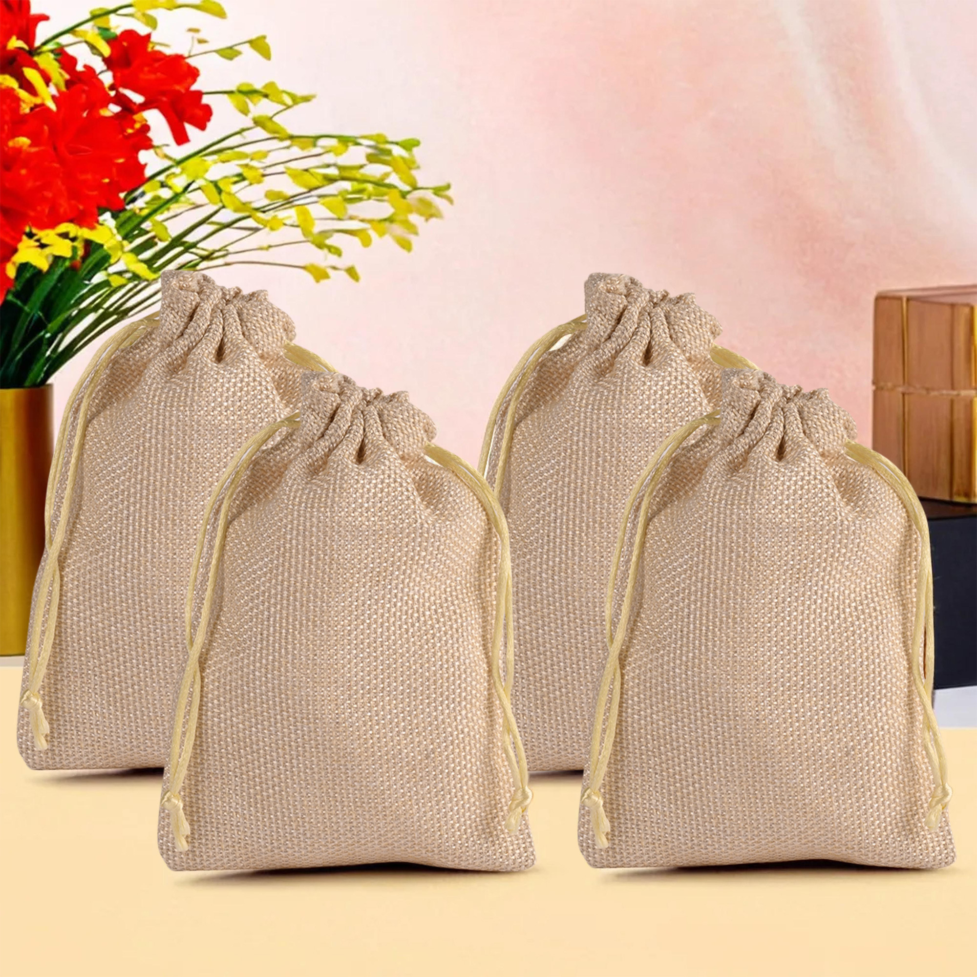 Kuber Industries Potli  Wedding Potli  Drawstring Closure Potli  Wallet Potli  Christmas Gift Potli  Baby Shower Potli  Traditional Shagun Potli  9x12 Inch  Large Golden
