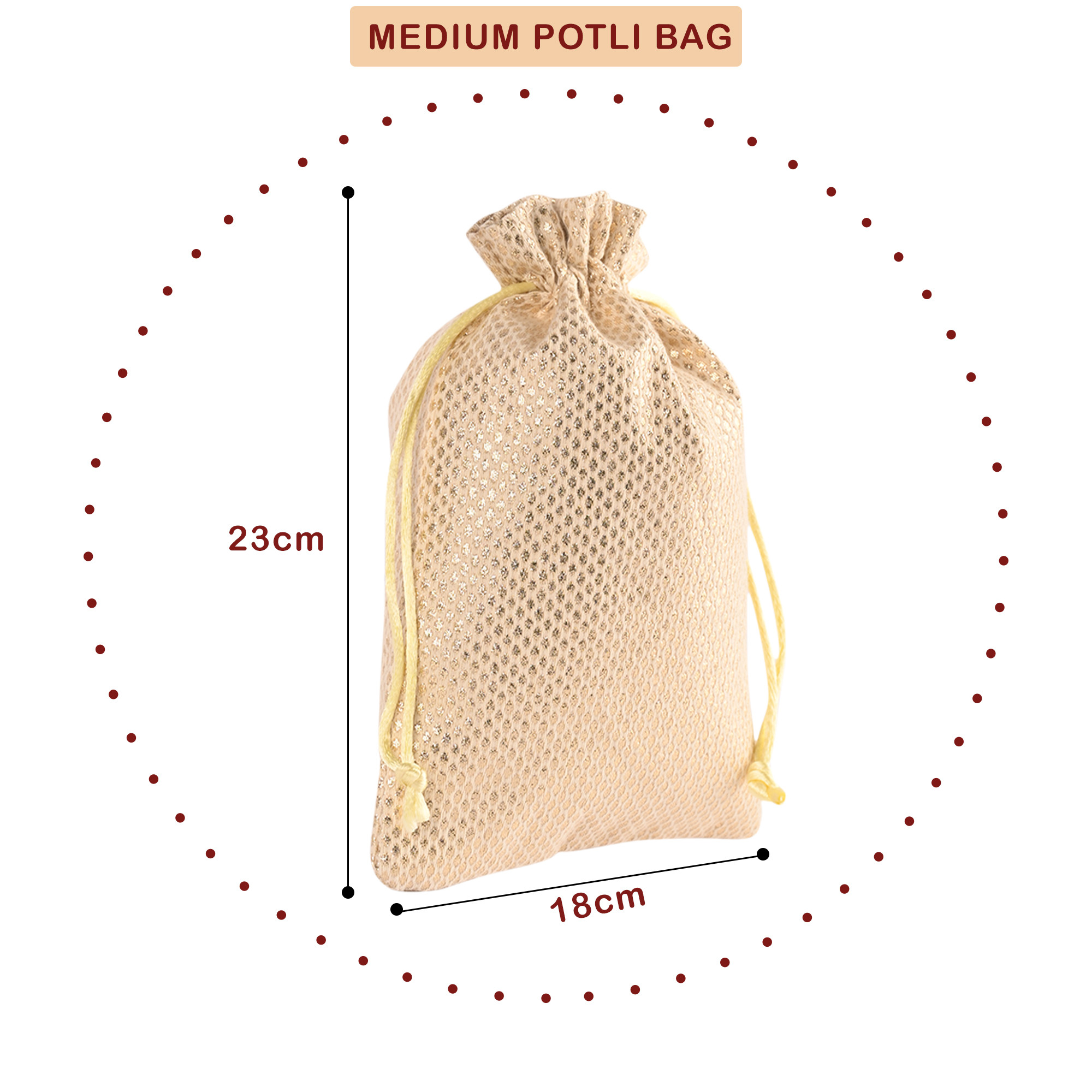 Kuber Industries Potli | Zari Wedding Potli | Drawstring Closure Potli | Wallet Potli | Christmas Gift Potli | Baby Shower Potli | Traditional Shagun Potli | 7x9 Inch | Medium |Golden