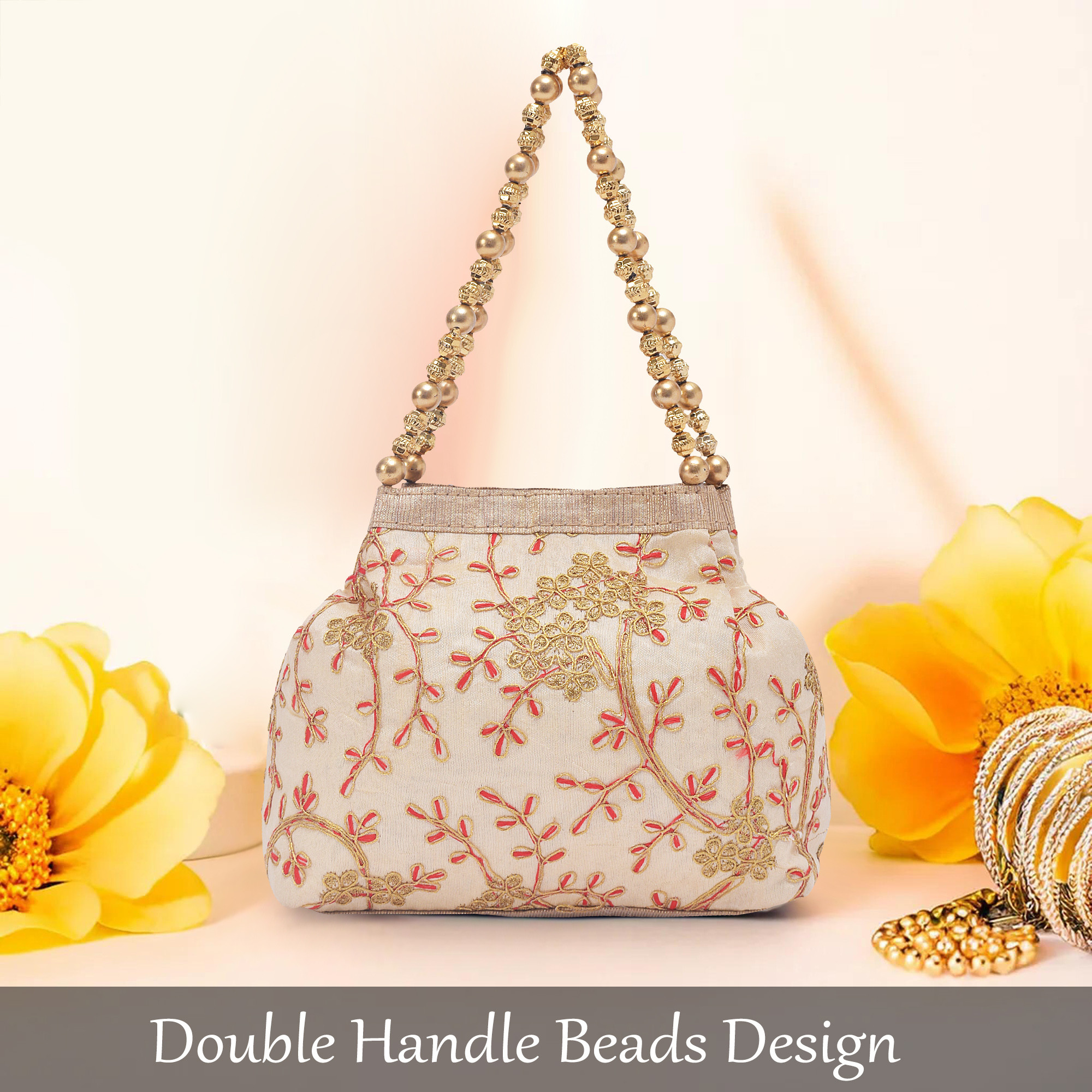 Kuber Industries Potli Bags for Ladies  Girls  Women Shagun Pouches for Festive Seasons  Batwa Bag Bridal Purse  Moti  Embroidery- Cream