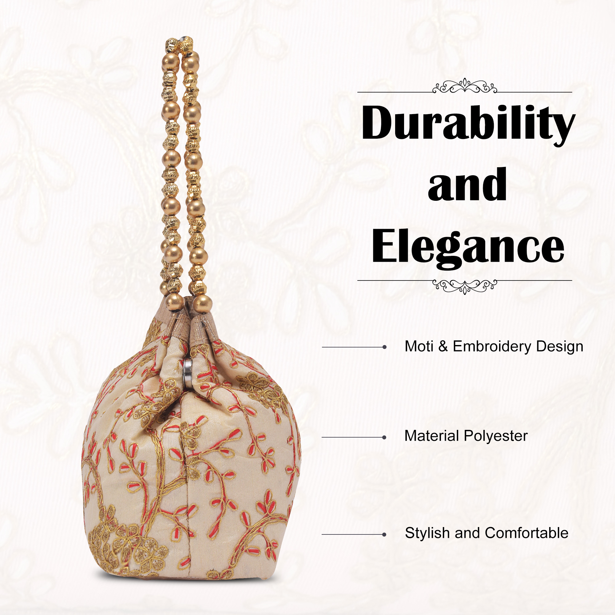 Kuber Industries Potli Bags for Ladies  Girls  Women Shagun Pouches for Festive Seasons  Batwa Bag Bridal Purse  Moti  Embroidery- Cream