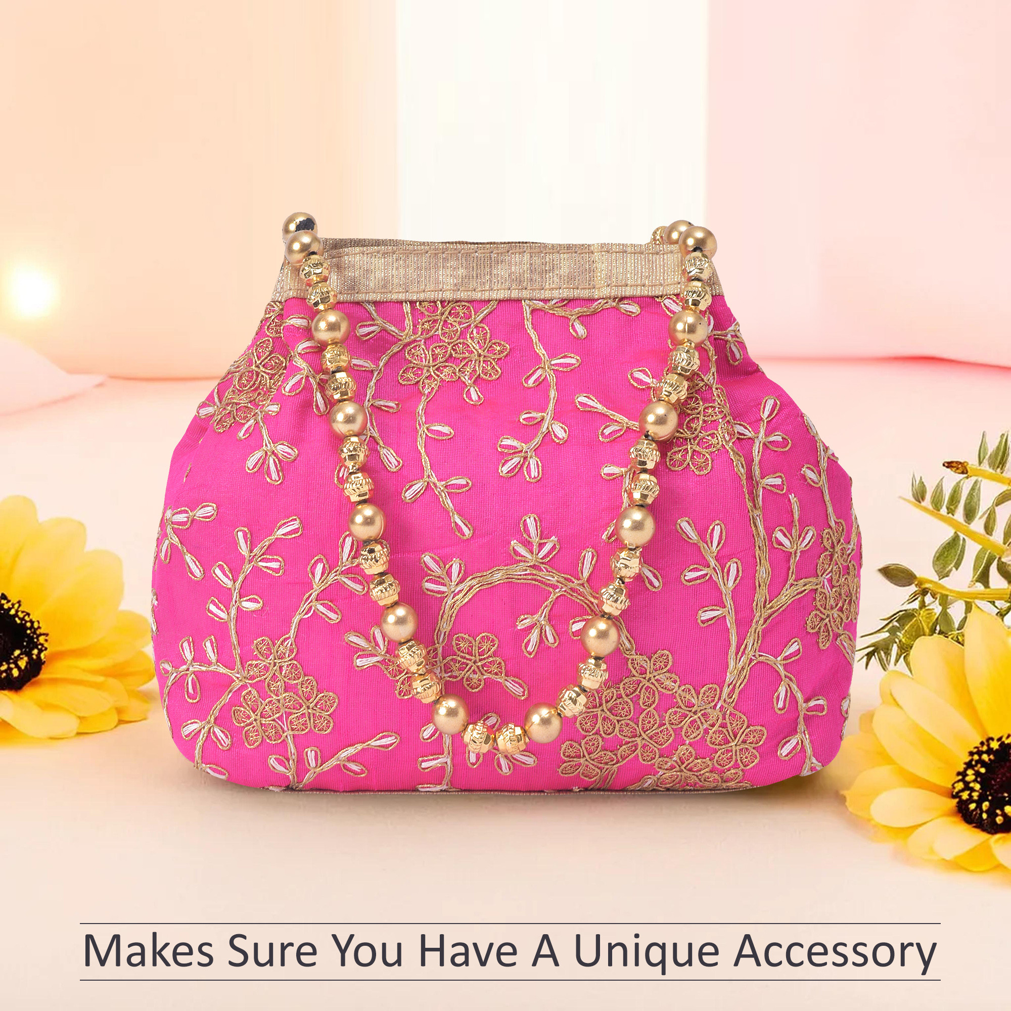 Kuber Industries Potli Bags for Ladies  Girls  Women Shagun Pouches for Festive Seasons  Batwa Bag Bridal Purse  Moti  Embroidery- Pink