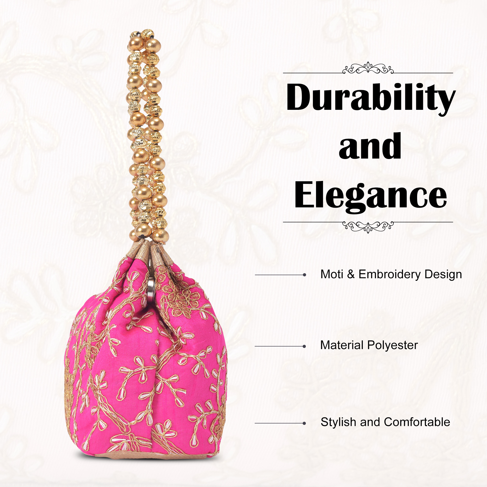 Kuber Industries Potli Bags for Ladies  Girls  Women Shagun Pouches for Festive Seasons  Batwa Bag Bridal Purse  Moti  Embroidery- Pink