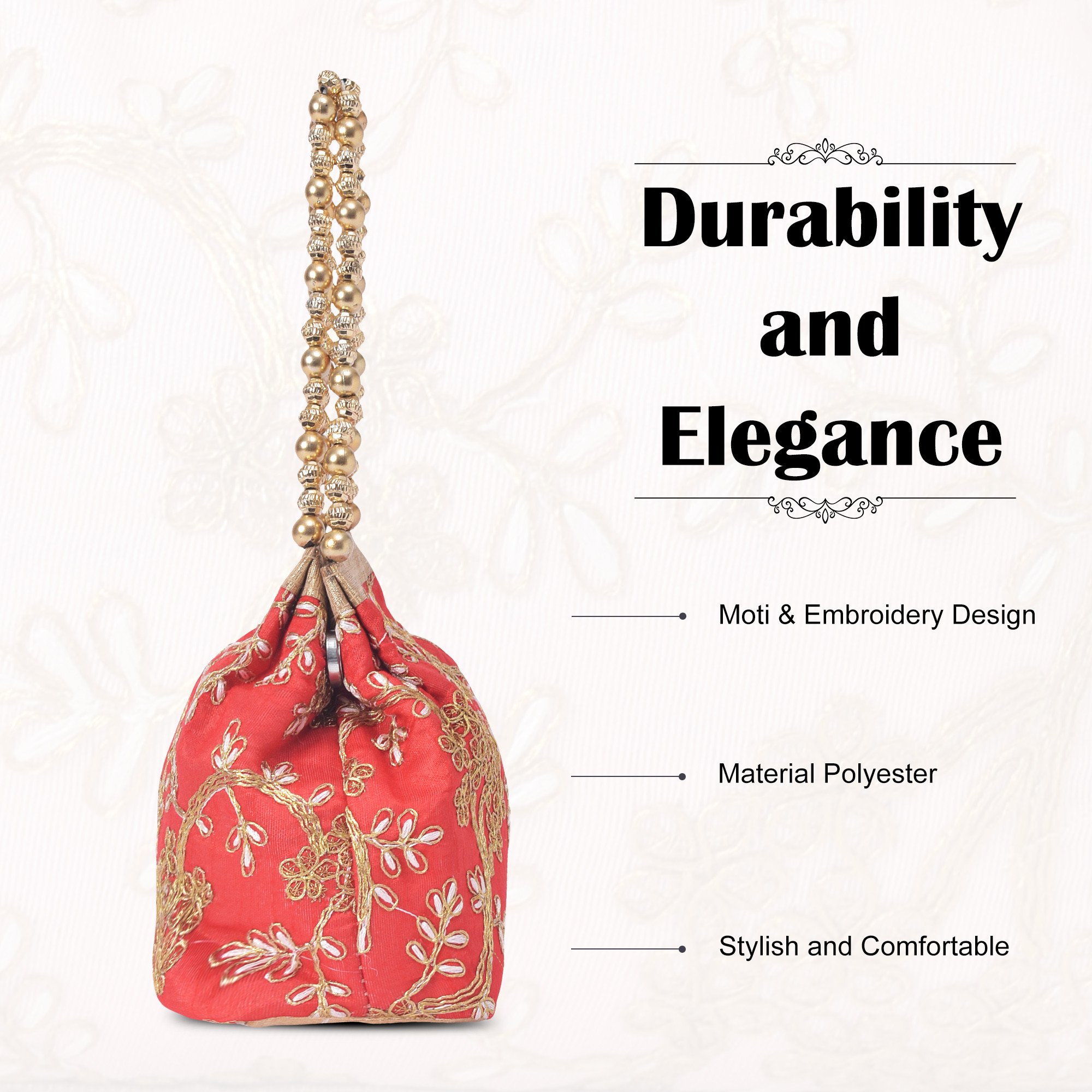 Kuber Industries Potli Bags for Ladies  Girls  Women Shagun Pouches for Festive Seasons  Batwa Bag Bridal Purse  Moti  Embroidery - Red