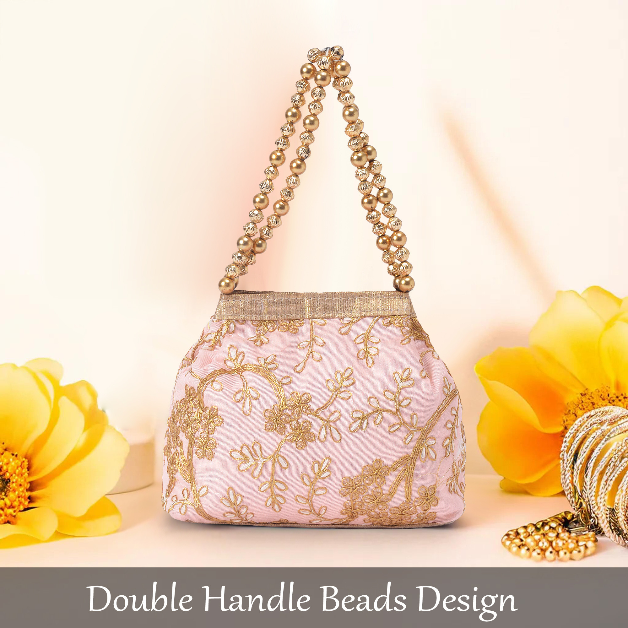 Kuber Industries Potli Bags for Ladies  Girls  Women Shagun Pouches for Festive Seasons  Batwa Bag Bridal Purse  Moti  Embroidery- Peach