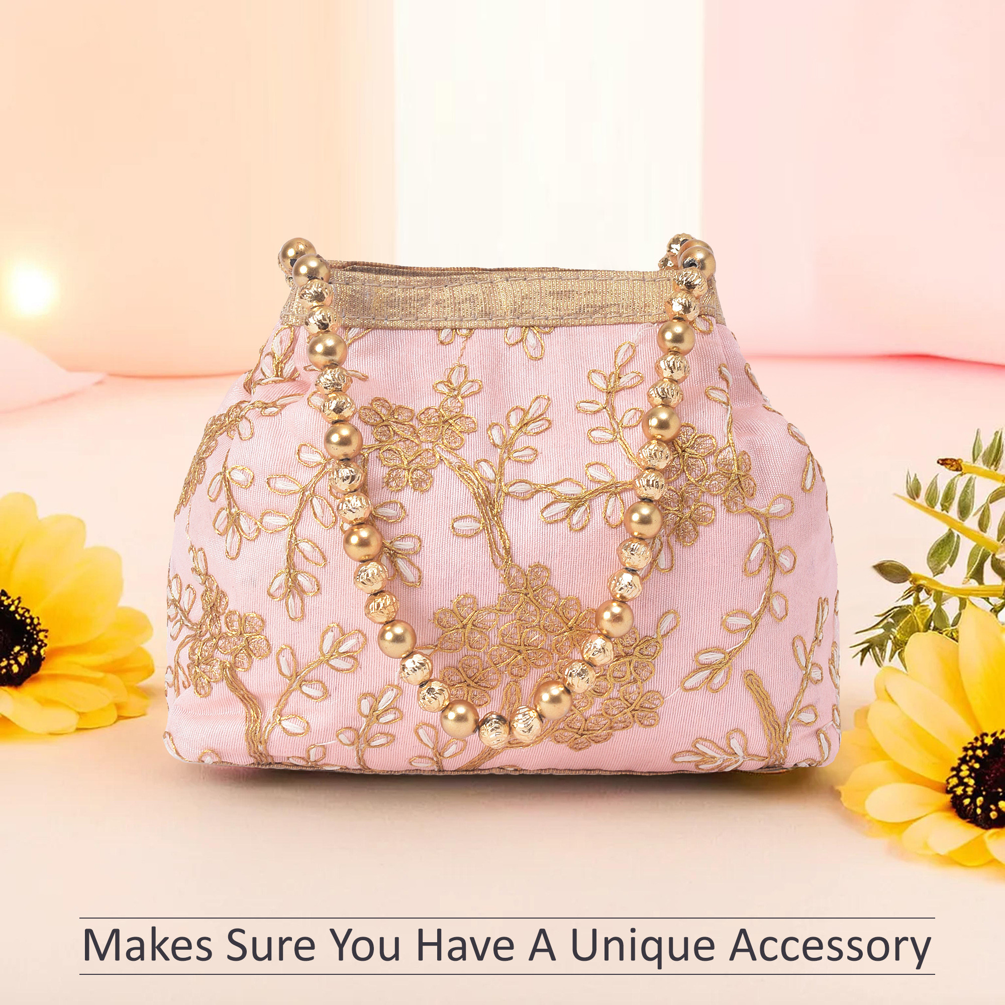 Kuber Industries Potli Bags for Ladies  Girls  Women Shagun Pouches for Festive Seasons  Batwa Bag Bridal Purse  Moti  Embroidery- Peach