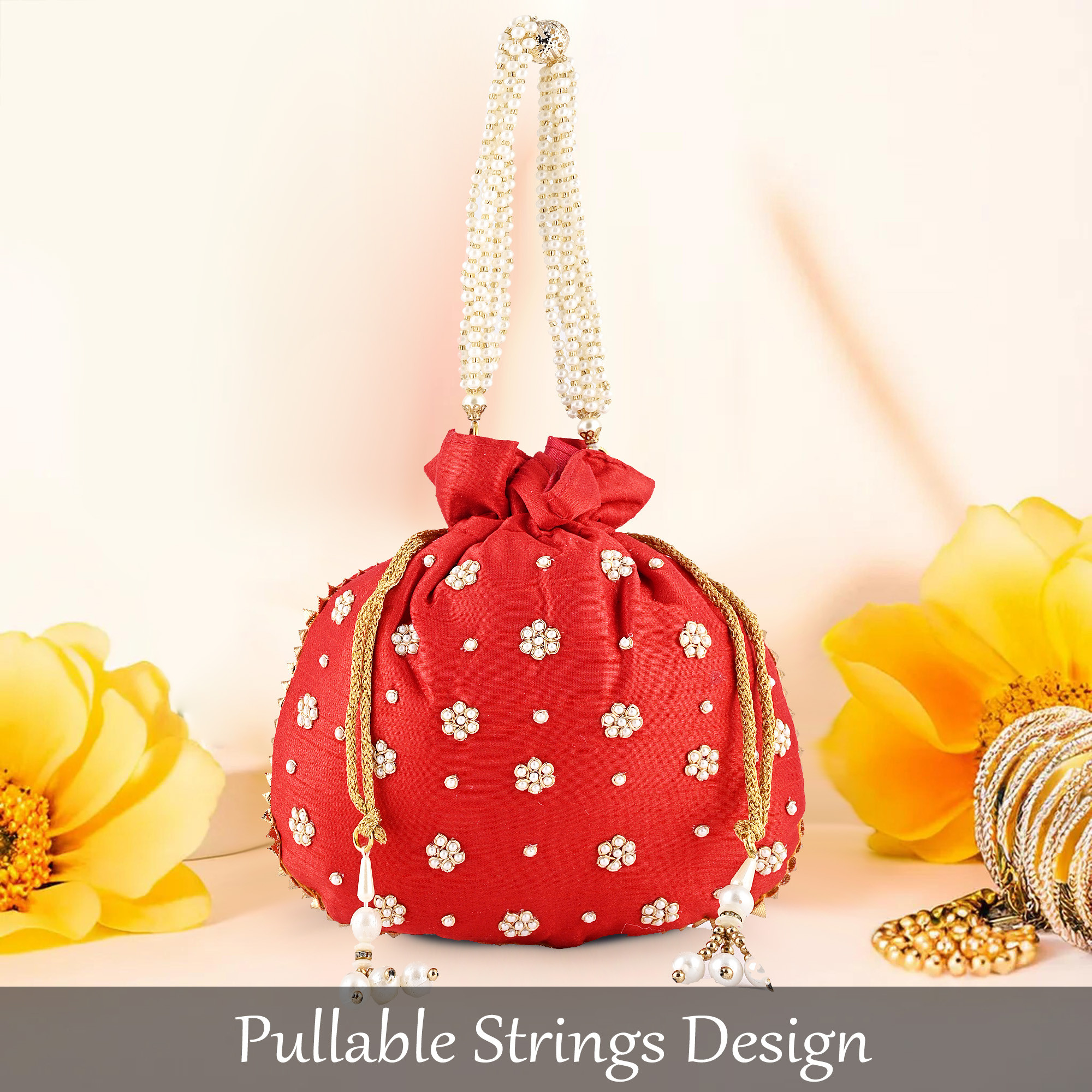 Kuber Industries Potli Bags for Ladies  Girls  Women Shagun Pouches for Festive Seasons  Batwa Bag Bridal Purse With Moti Design - Pink