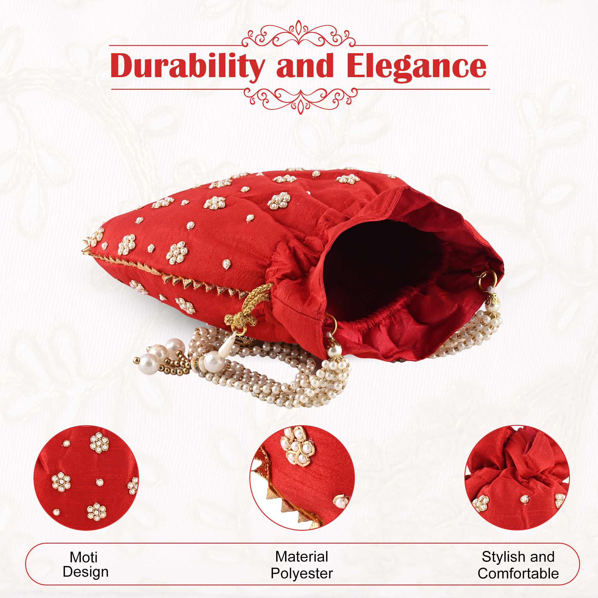 Kuber Industries Potli Bags for Ladies  Girls  Women Shagun Pouches for Festive Seasons  Batwa Bag Bridal Purse With Moti Design - Pink