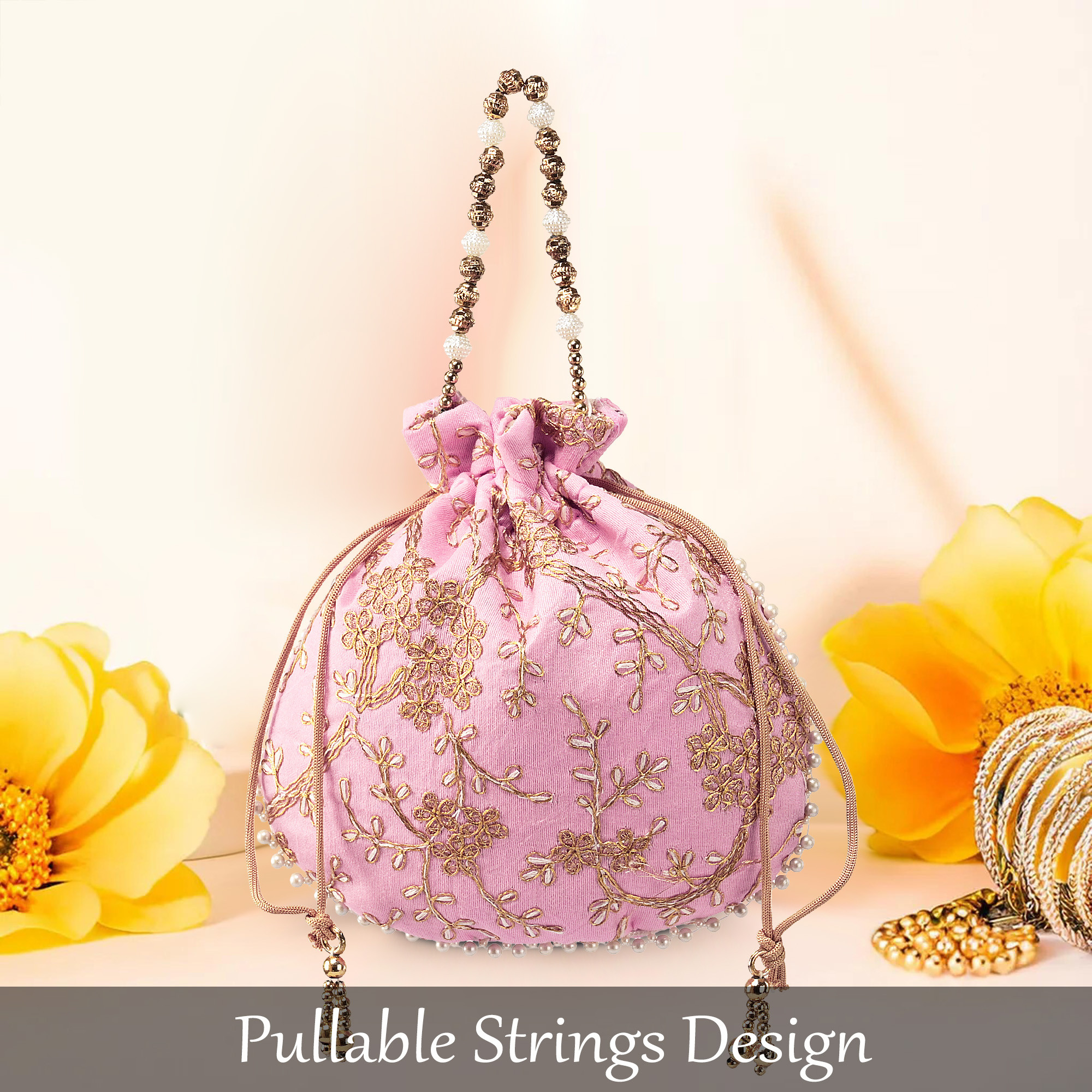 Kuber Industries Potli Bags for Ladies  Girls  Women Shagun Pouches for Festive Seasons  Batwa Bag Bridal Purse With Embroidery -Light Pink