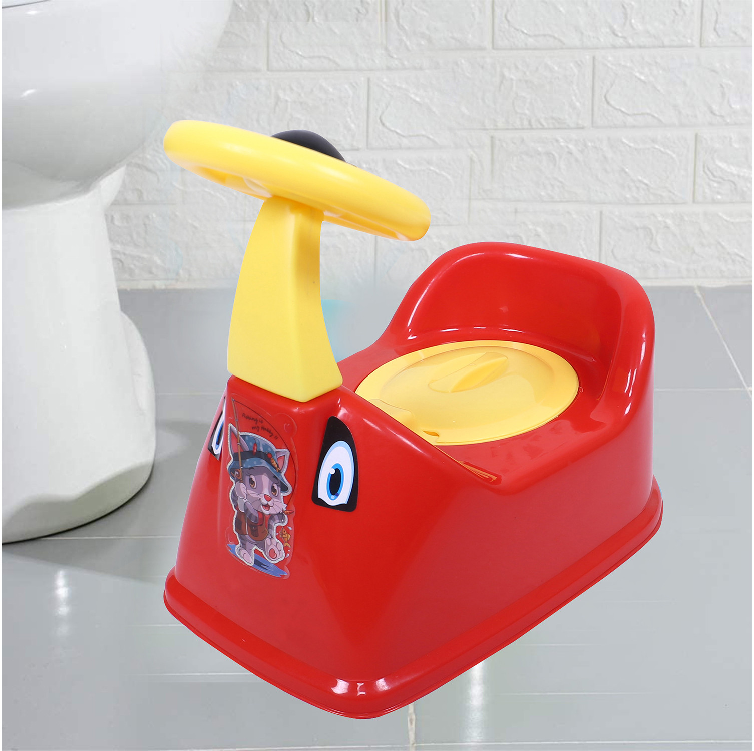 Kuber Industries Potty Toilet Trainer Seat | Plastic Potty Training Seat | Baby Potty Seat | Potty Seat For Child | Potty Training Seat for Kids | Steering Design | Red
