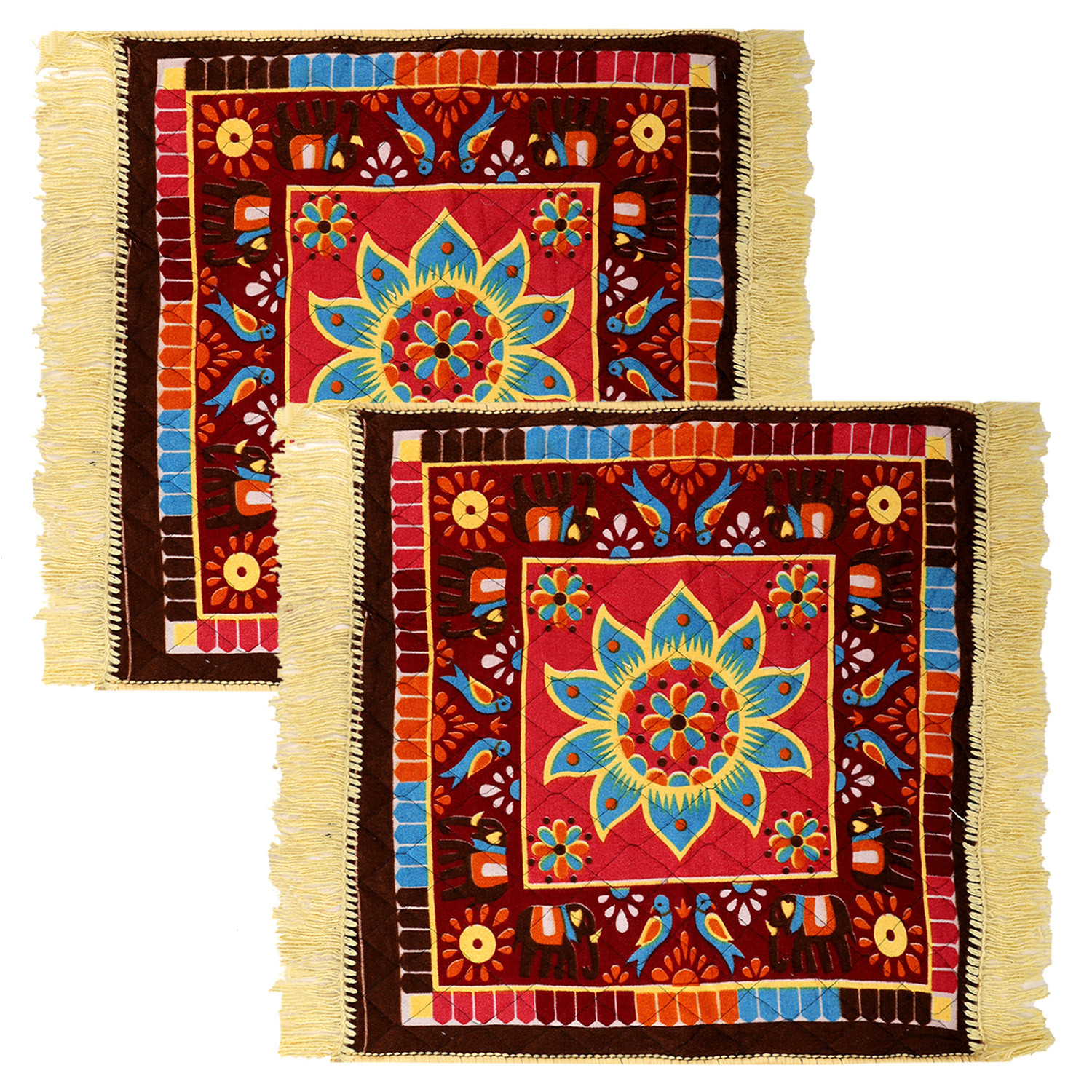 Kuber Industries Prayer Mat | Velvet Aasan Mat | Meditation Prayer Carpet Mat | Pooja Aasan Mat | Check Square Prayer Mat | Traditional Prayer Mat | Small | Multicolor
