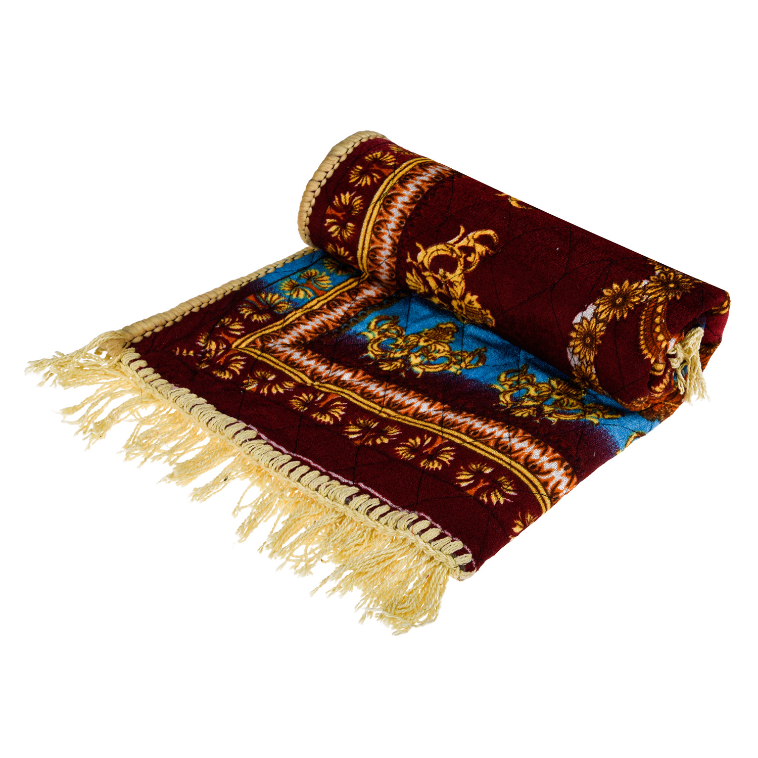 Kuber Industries Prayer Mat | Velvet Aasan Mat | Meditation Prayer Carpet Mat | Pooja Aasan Mat | Flower Square Prayer Mat | Traditional Prayer Mat | Small | Multicolor