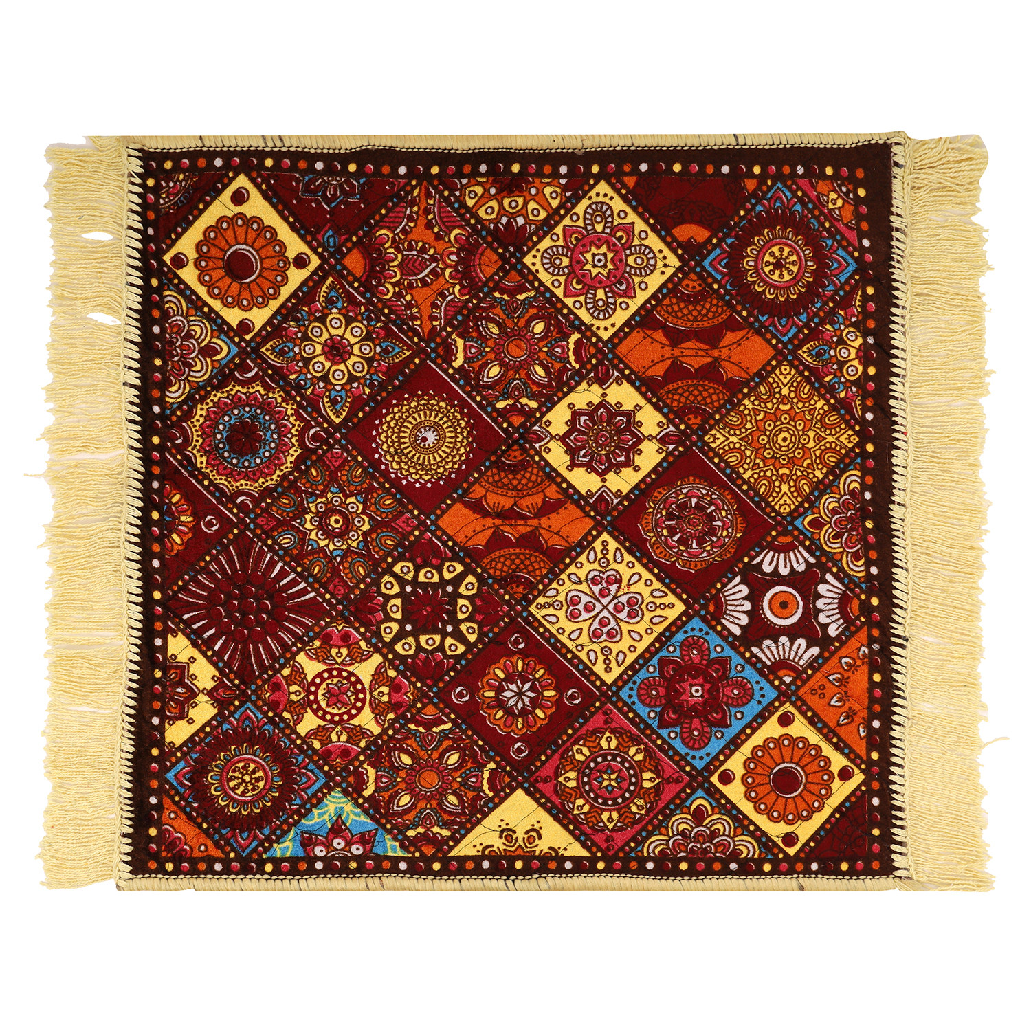 Kuber Industries Prayer Mat  Velvet Aasan Mat  Meditation Prayer Carpet Mat  Pooja Aasan Mat  Rangoli Square Prayer Mat  Traditional Prayer Mat  Small  Multicolor