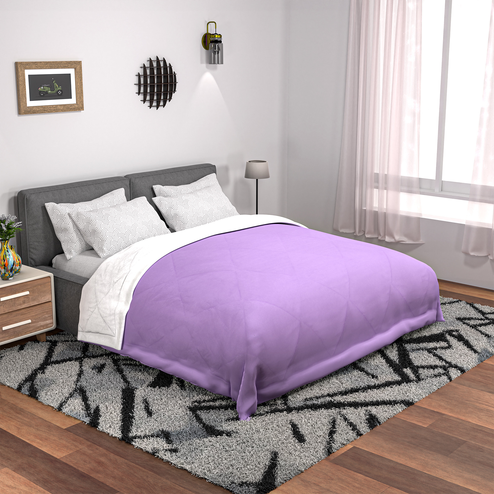 Kuber Industries Premium 90x100 Inch Reversible Supersoft Blanket for Heavy Winter  300 GSM King Size Comforter  Garam Kambal for Home  Quilted RazaiDouble Bed Blankets for Winter  Lavender  Cream