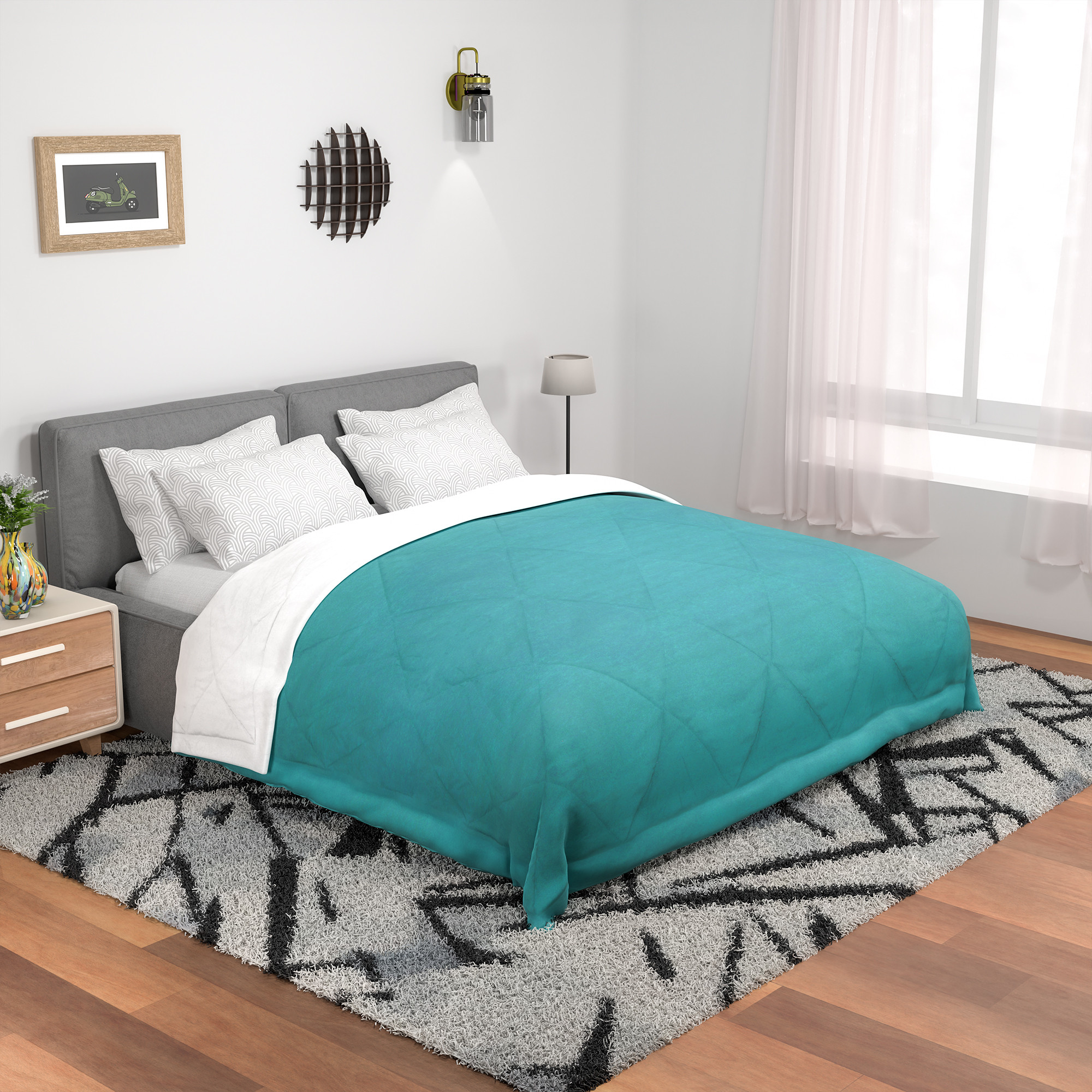 Kuber Industries Premium 90x100 Inch Reversible Supersoft Blanket for Heavy Winter  300 GSM King Size Comforter  Garam Kambal for Home  Quilted RazaiDouble Bed Blankets for Winter  Teal  Grey