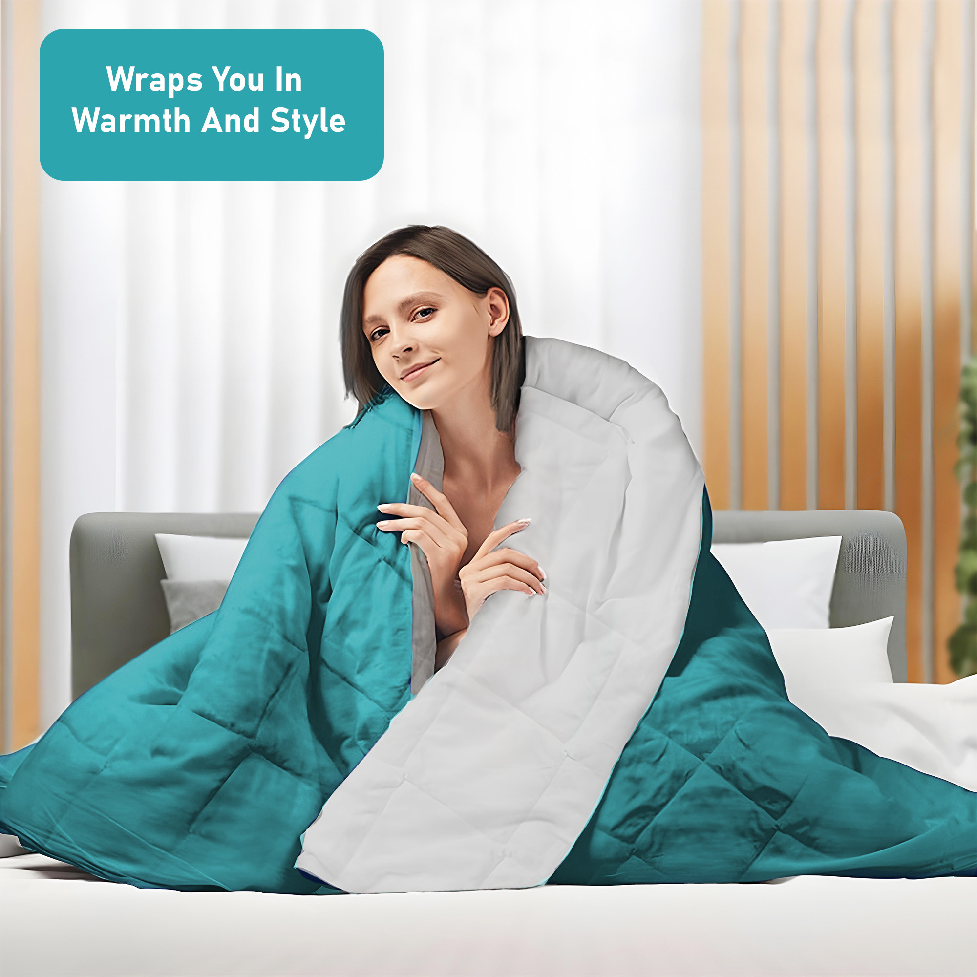 Kuber Industries Premium 90x100 Inch Reversible Supersoft Blanket for Heavy Winter  300 GSM King Size Comforter  Garam Kambal for Home  Quilted RazaiDouble Bed Blankets for Winter  Teal  Grey