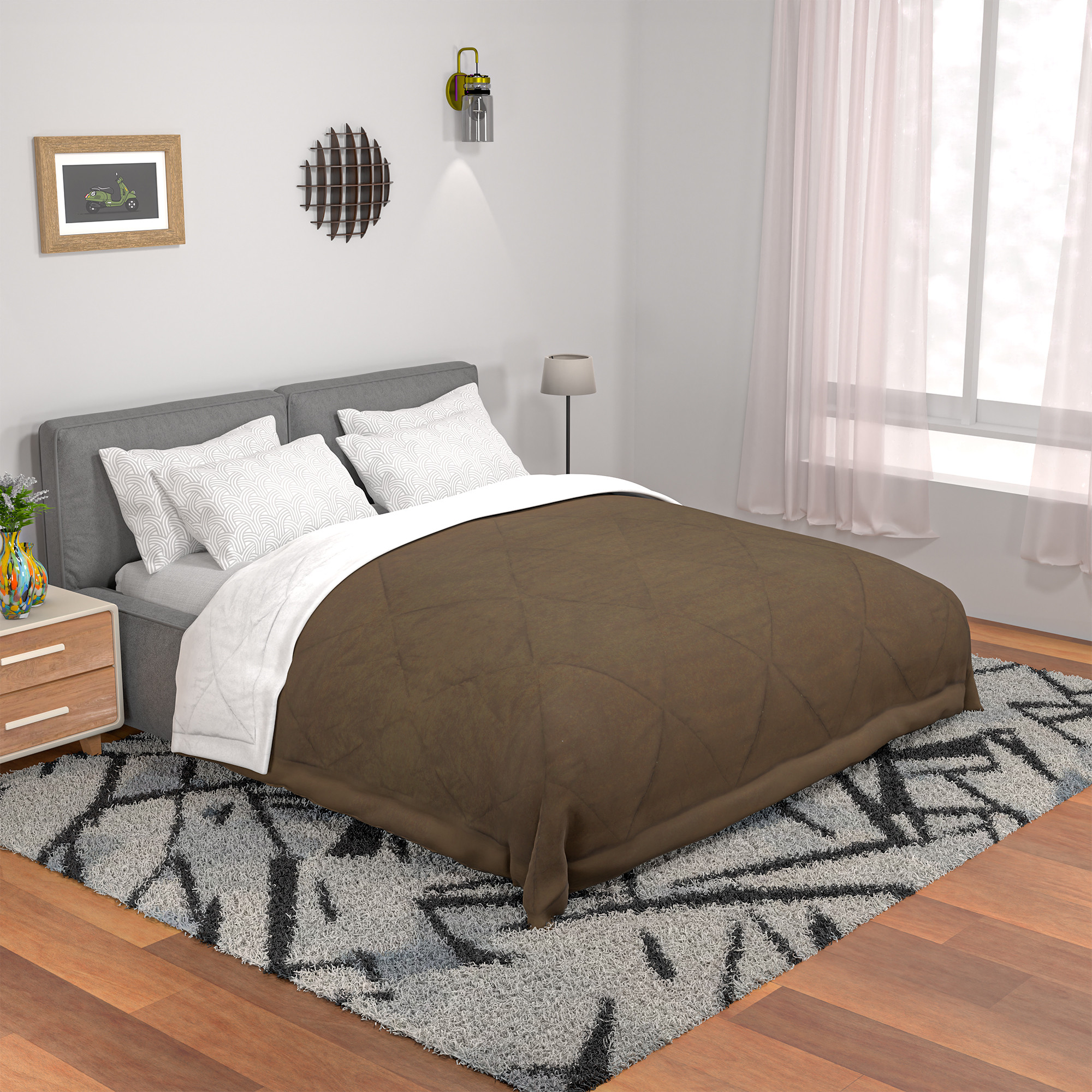 Kuber Industries Premium 90x100 Inch Reversible Supersoft Blanket for Heavy Winter  300 GSM King Size Comforter  Garam Kambal for Home  Quilted RazaiDouble Bed Blankets for Winter  Coffee  Beige