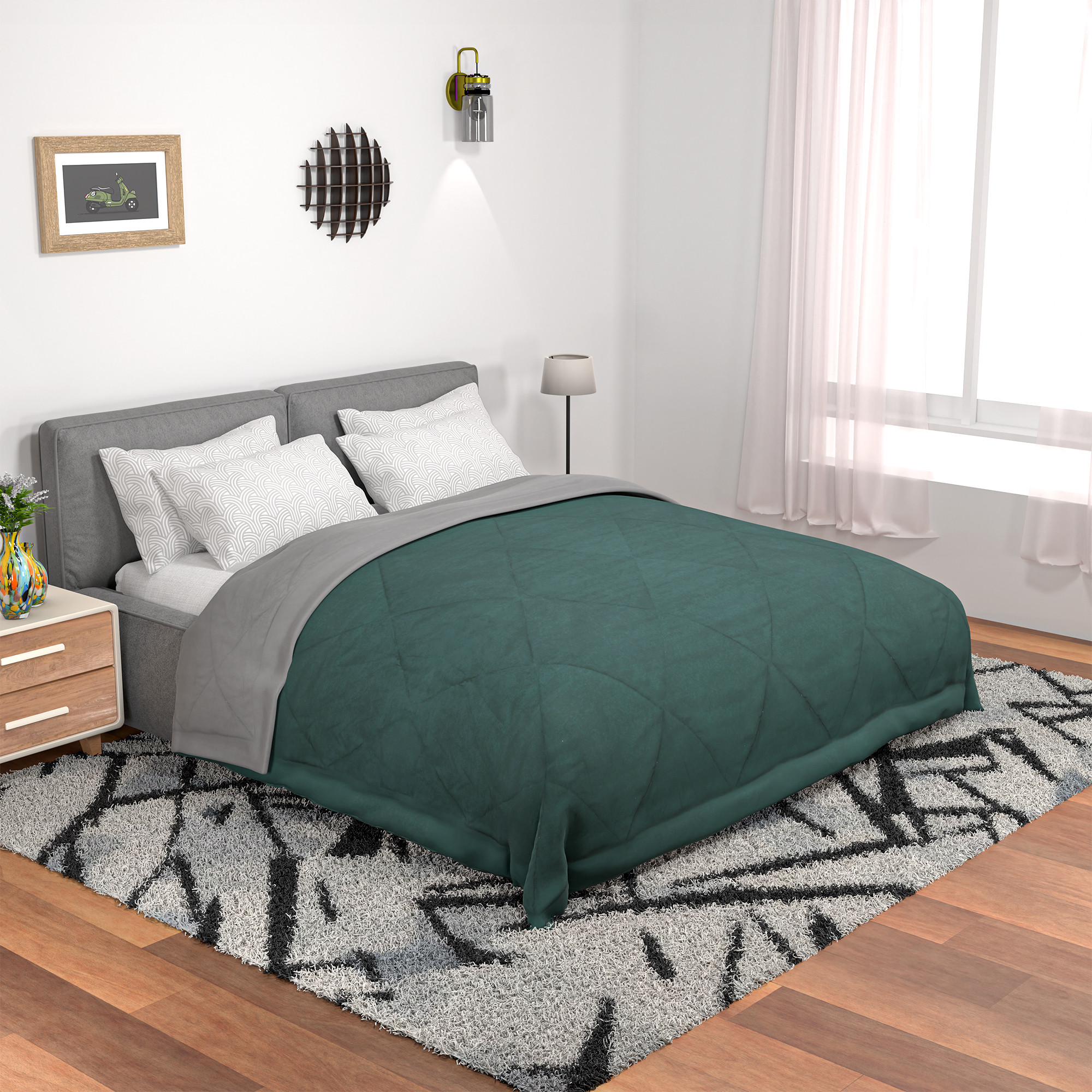 Kuber Industries Premium 90x100 Inch Reversible Supersoft Blanket for Heavy Winter  300 GSM King Size Comforter  Garam Kambal for Home  Quilted RazaiDouble Bed Blankets for Winter  Teal  Beige