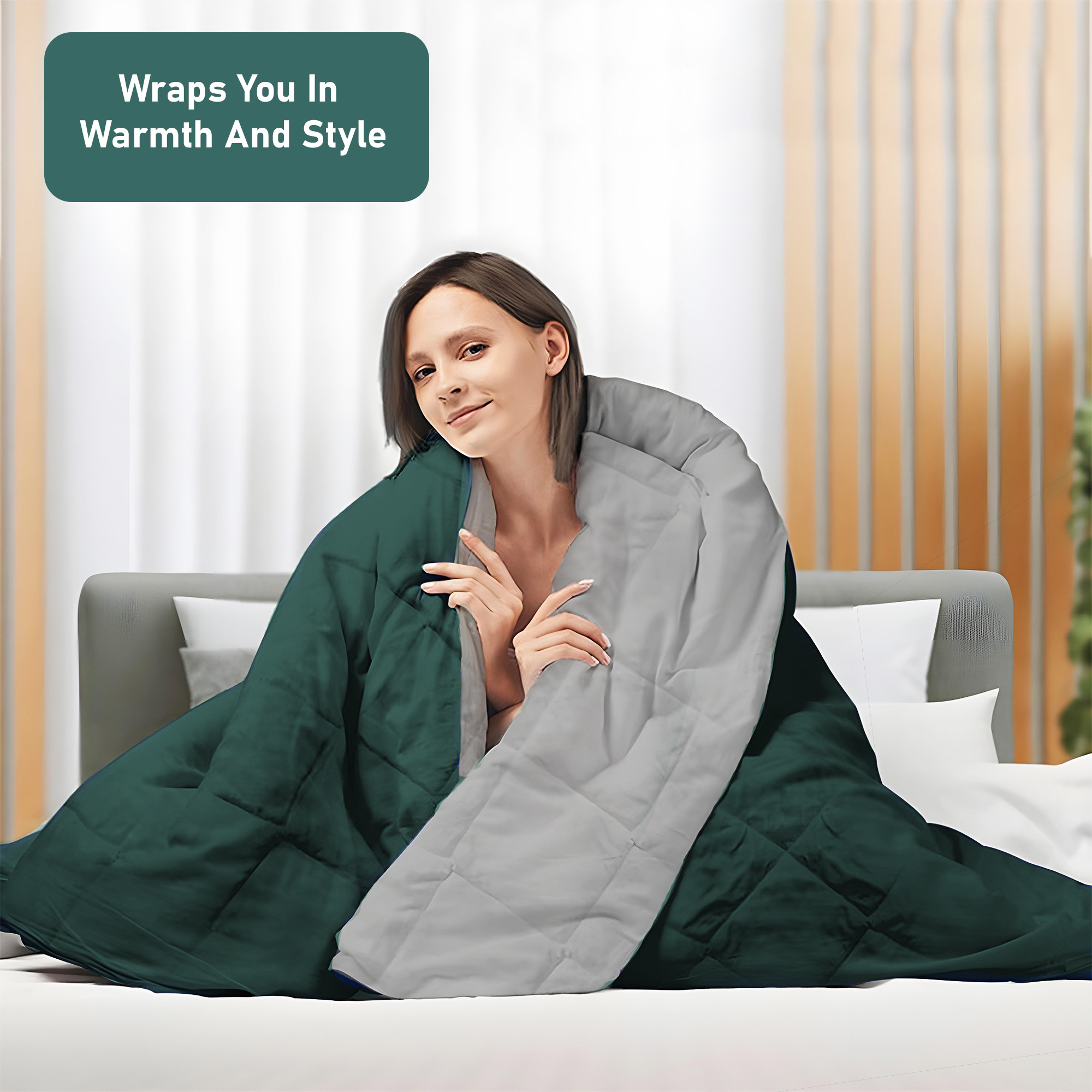 Kuber Industries Premium 90x100 Inch Reversible Supersoft Blanket for Heavy Winter  300 GSM King Size Comforter  Garam Kambal for Home  Quilted RazaiDouble Bed Blankets for Winter  Teal  Beige