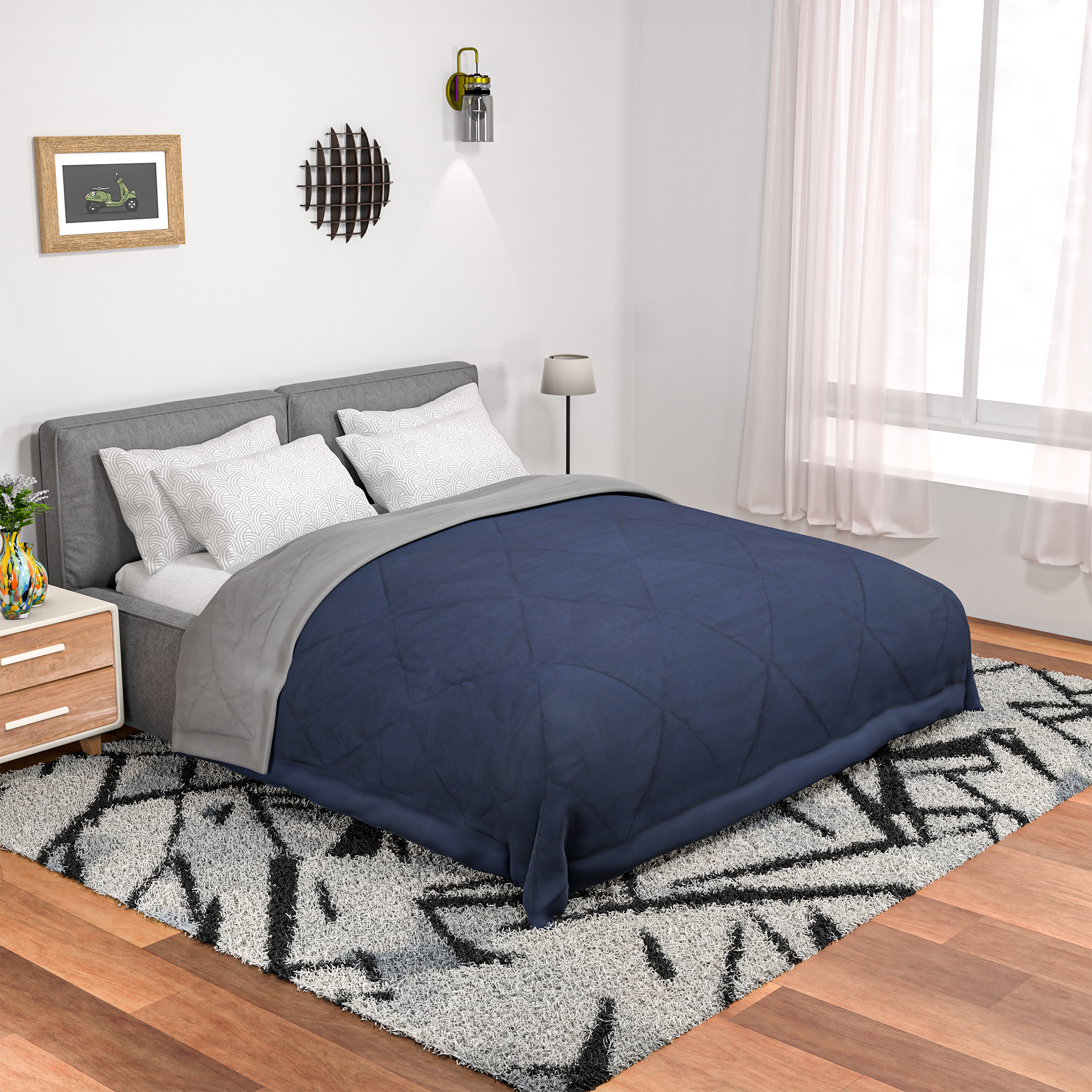 Kuber Industries Premium 90x100 Inch Reversible Supersoft Blanket for Heavy Winter  300 GSM King Size Comforter  Garam Kambal for Home  Quilted RazaiDouble Bed Blankets for Winter  Blue  Grey