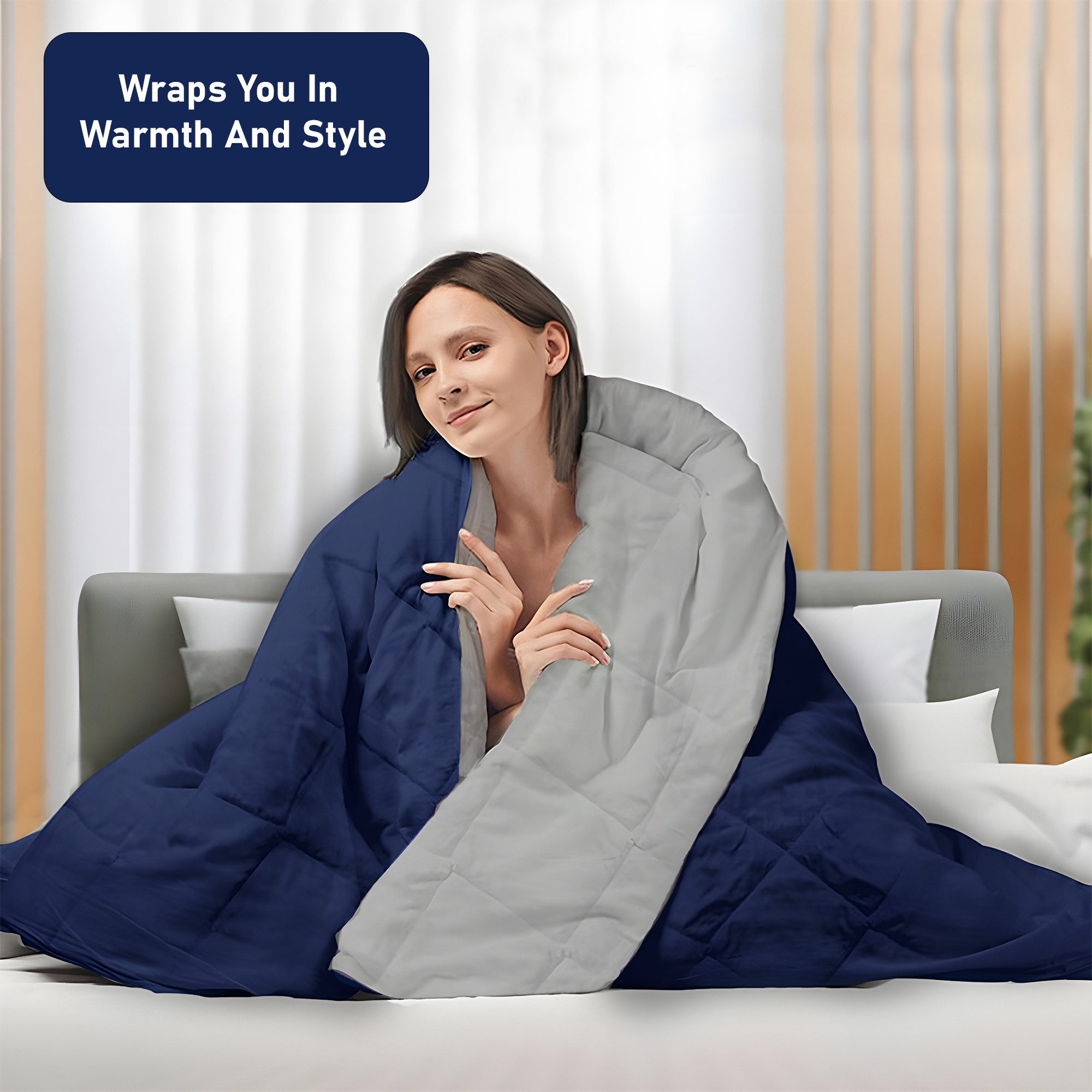 Kuber Industries Premium 90x100 Inch Reversible Supersoft Blanket for Heavy Winter  300 GSM King Size Comforter  Garam Kambal for Home  Quilted RazaiDouble Bed Blankets for Winter  Blue  Grey