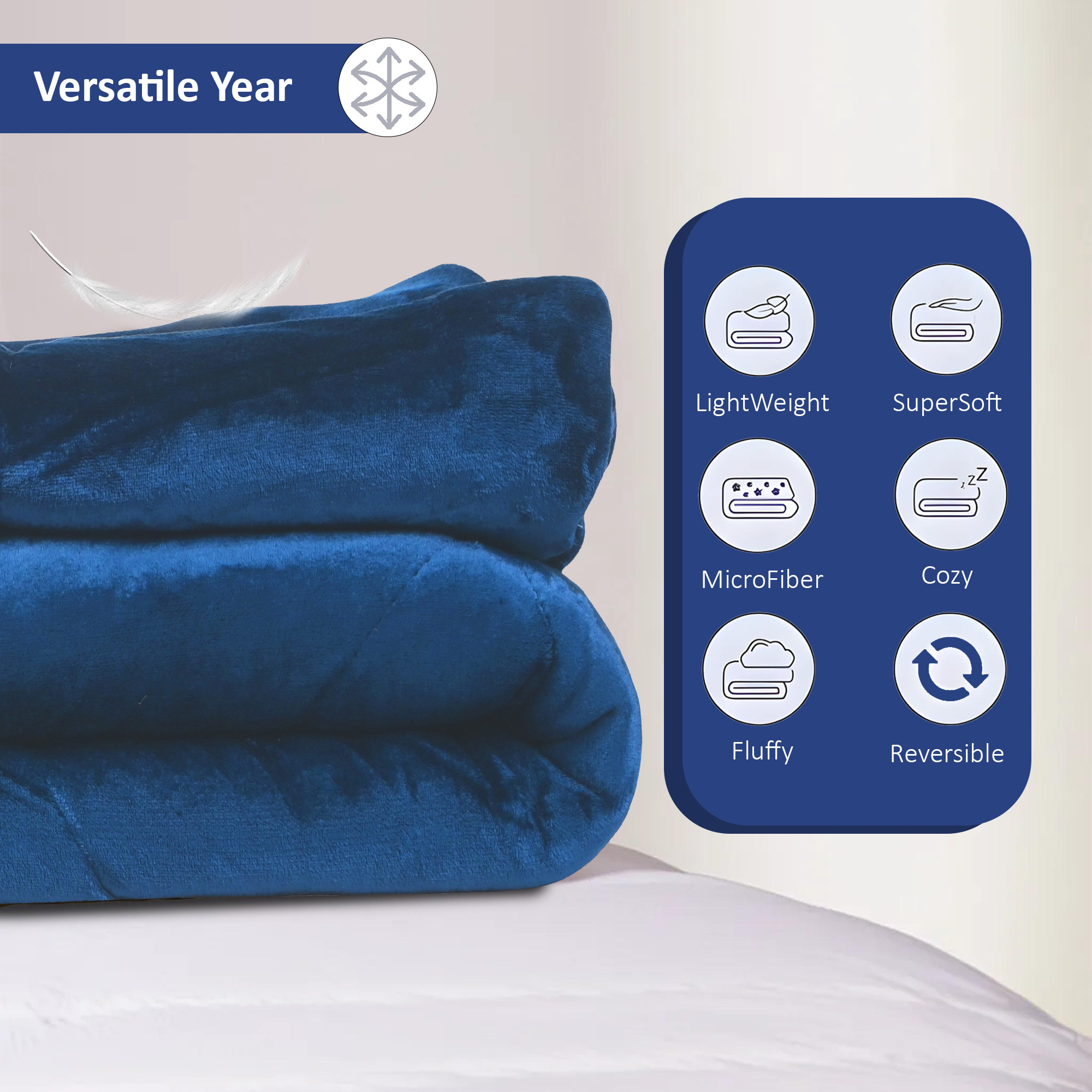 Kuber Industries Premium 90x100 Inch Reversible Supersoft Blanket for Heavy Winter  500 GSM King Size Comforter  Garam Kambal for Home  Quilted RazaiDouble Bed Blankets for Winter  Blue