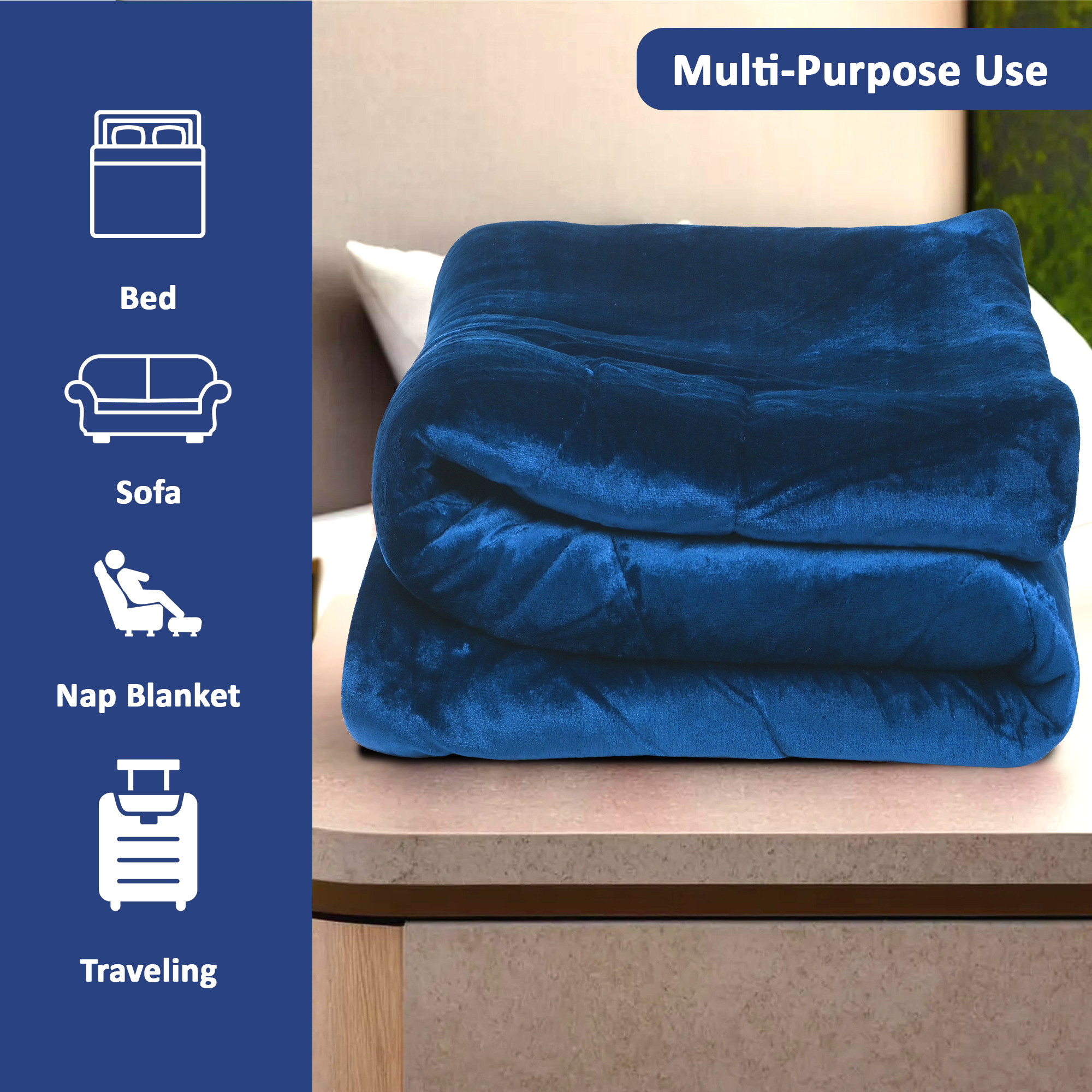 Kuber Industries Premium 90x100 Inch Reversible Supersoft Blanket for Heavy Winter  500 GSM King Size Comforter  Garam Kambal for Home  Quilted RazaiDouble Bed Blankets for Winter  Blue