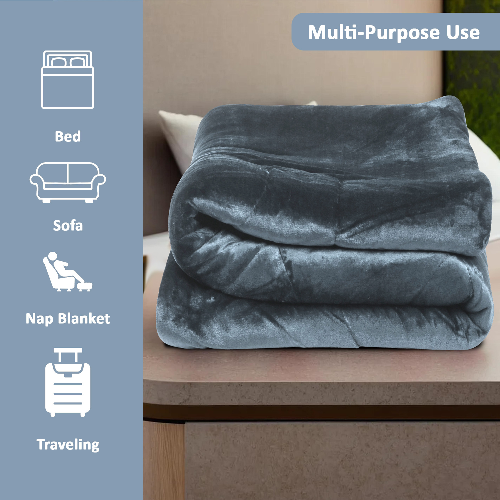 Kuber Industries Premium 90x100 Inch Reversible Supersoft Blanket for Heavy Winter  500 GSM King Size Comforter  Garam Kambal for Home  Quilted RazaiDouble Bed Blankets for Winter  Grey